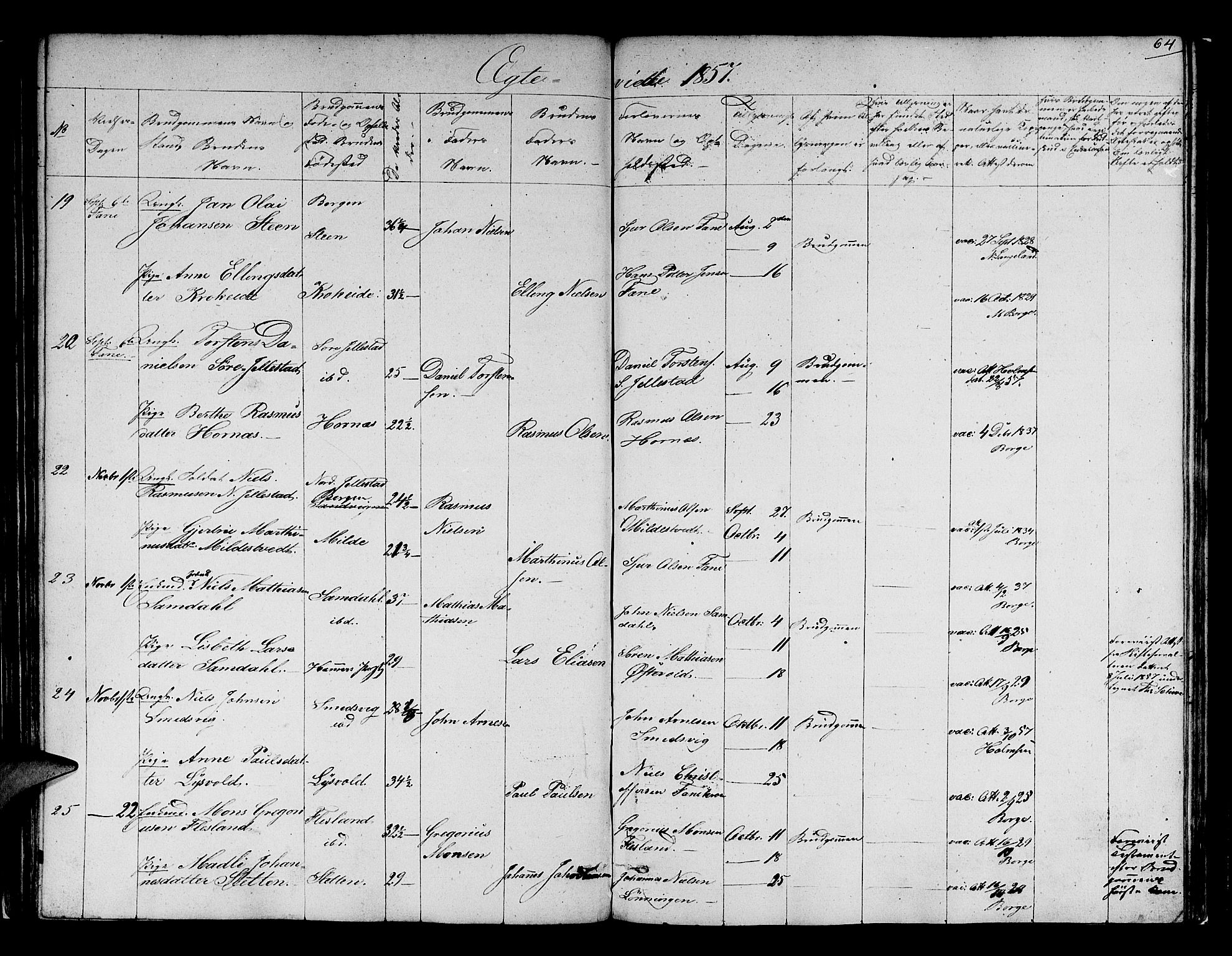 Fana Sokneprestembete, AV/SAB-A-75101/H/Hab/Habb/L0002: Klokkerbok nr. B 2, 1851-1860, s. 64