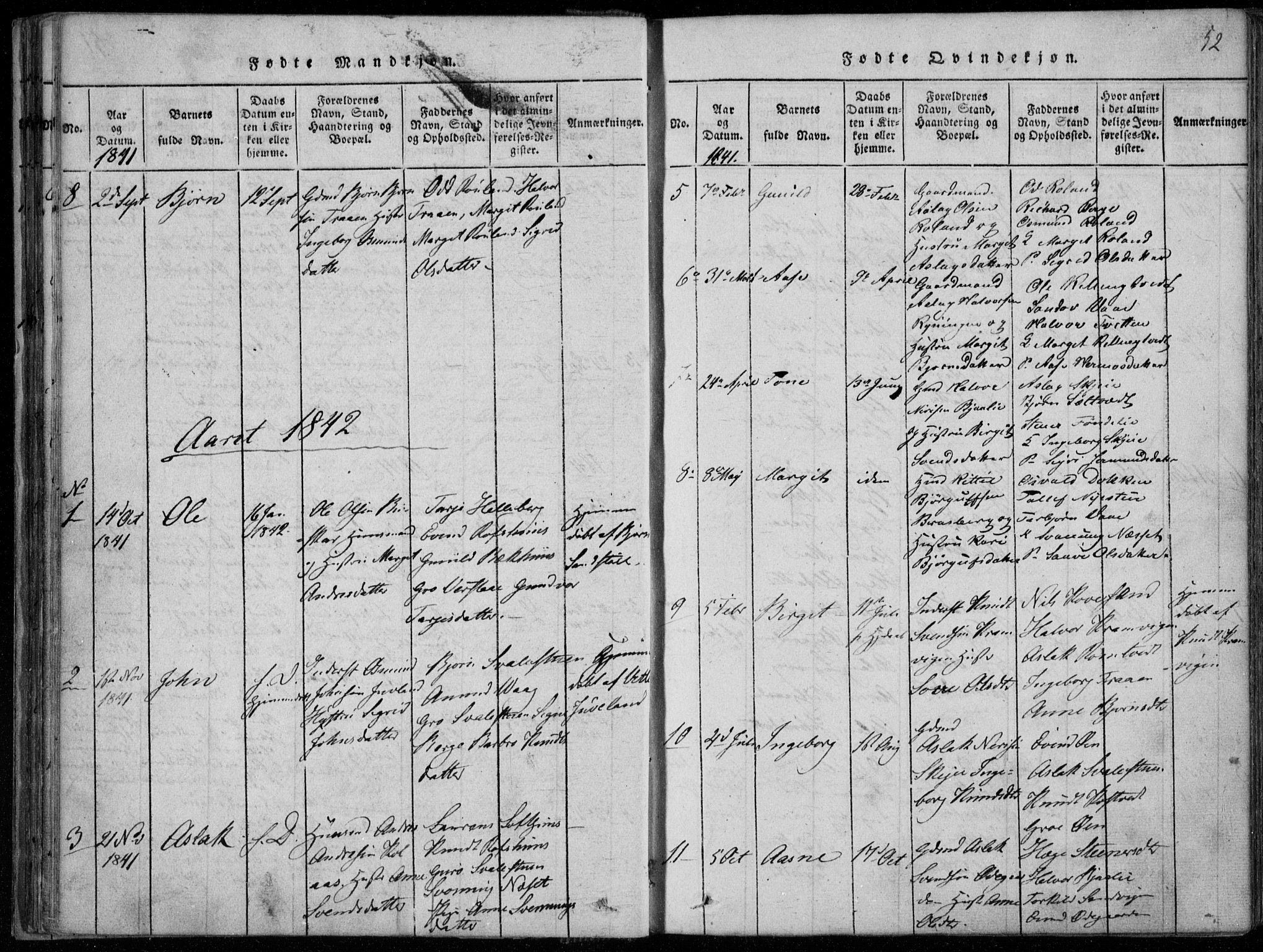 Rauland kirkebøker, AV/SAKO-A-292/F/Fa/L0001: Ministerialbok nr. I 1, 1814-1859, s. 52