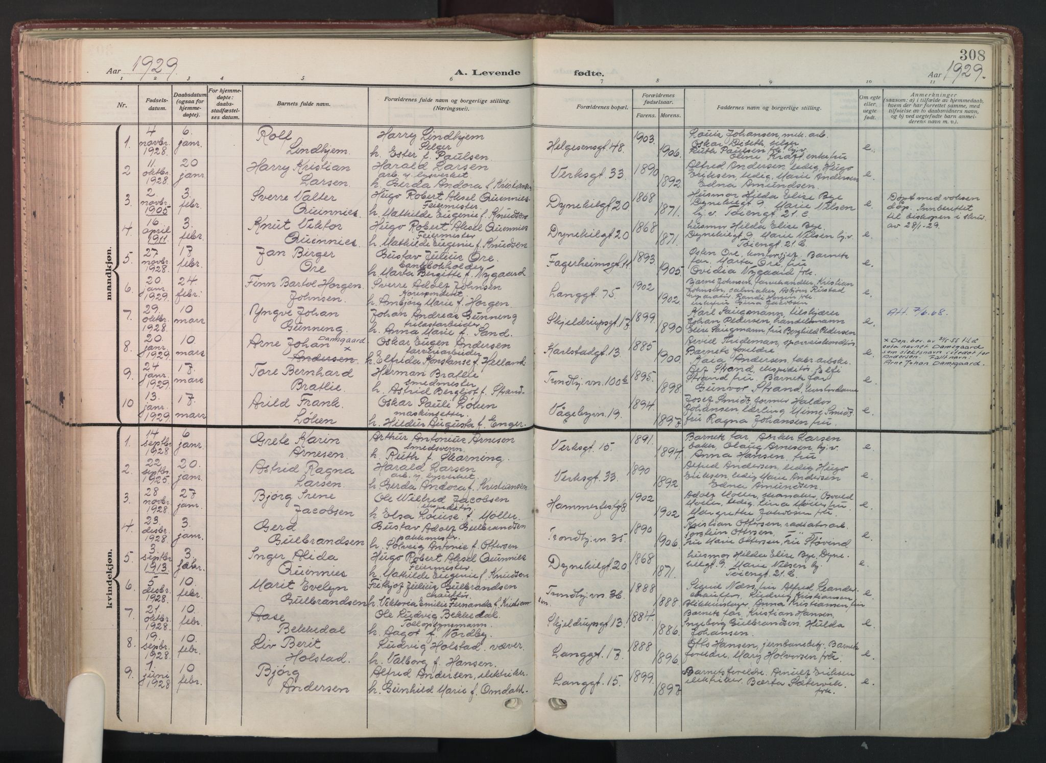 Petrus prestekontor Kirkebøker, AV/SAO-A-10872/F/Fa/L0012: Ministerialbok nr. I 12, 1909-1936, s. 308