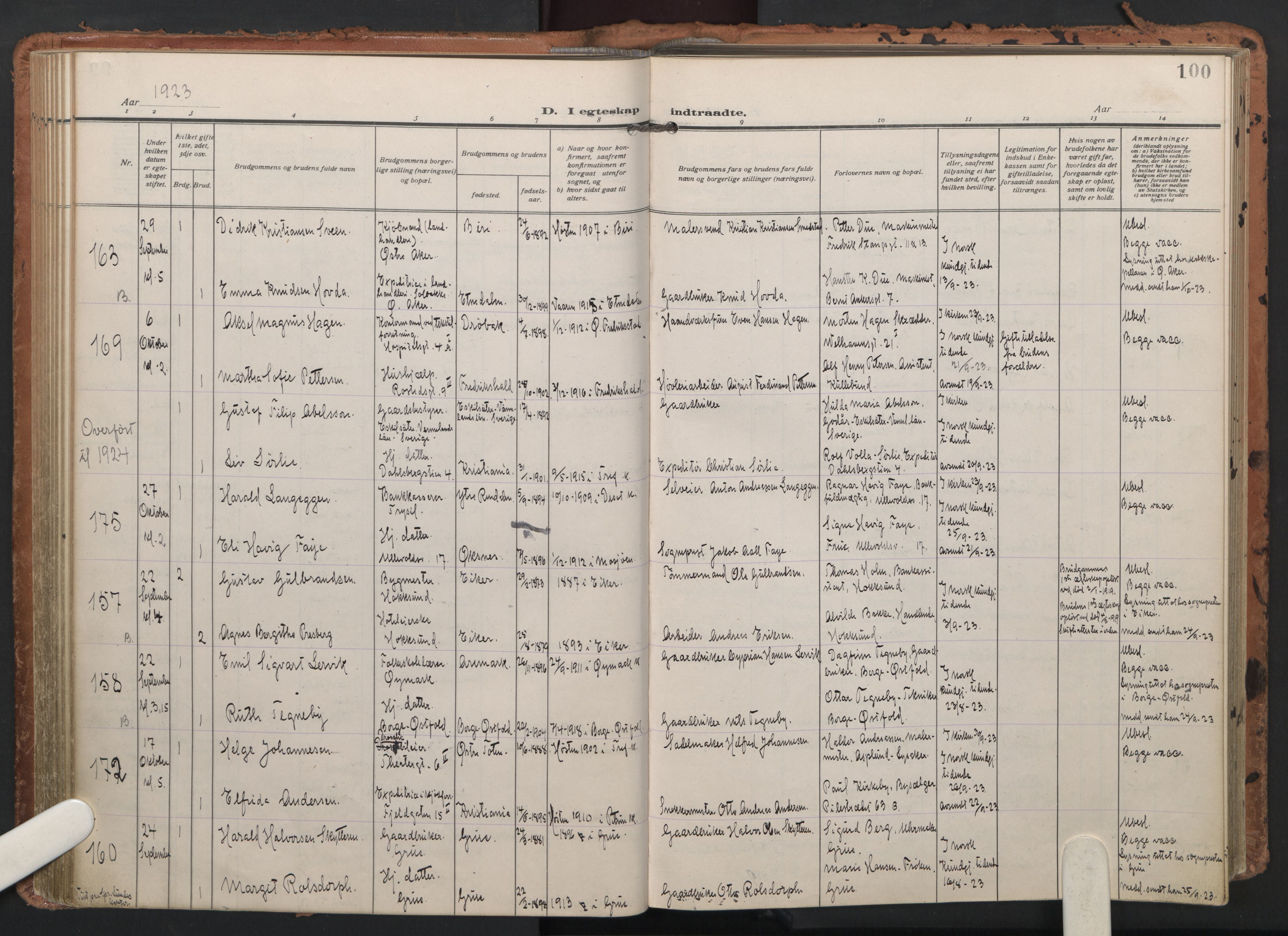 Trefoldighet prestekontor Kirkebøker, AV/SAO-A-10882/F/Fc/L0008: Ministerialbok nr. III 8, 1920-1932, s. 100