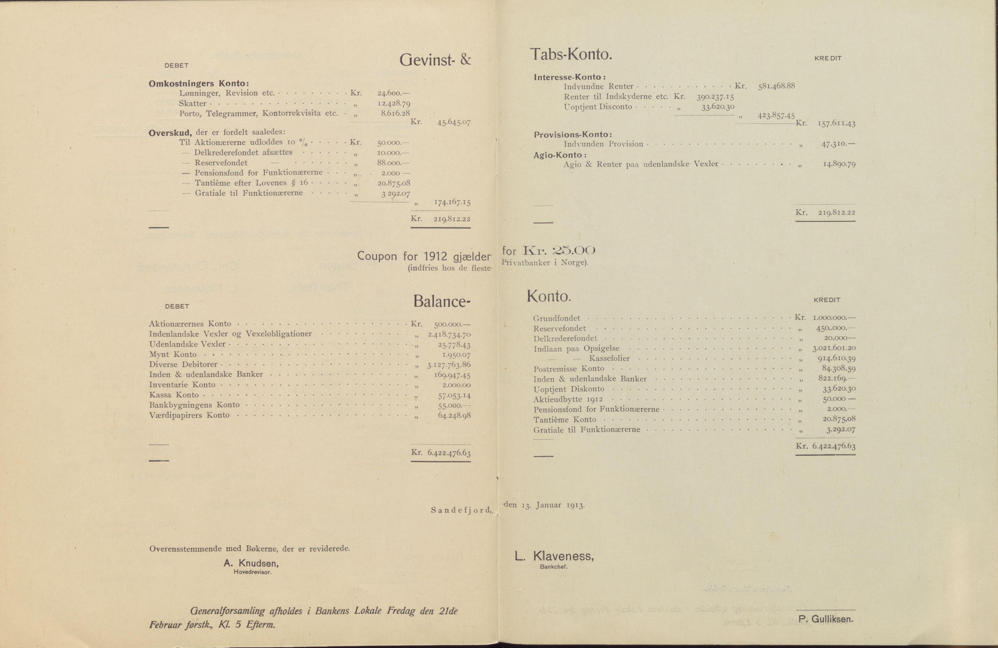 Privatbanken i Sandefjord AS, VEMU/ARS-A-1256/X/L0001: Årsberetninger, 1912-1929, s. 8