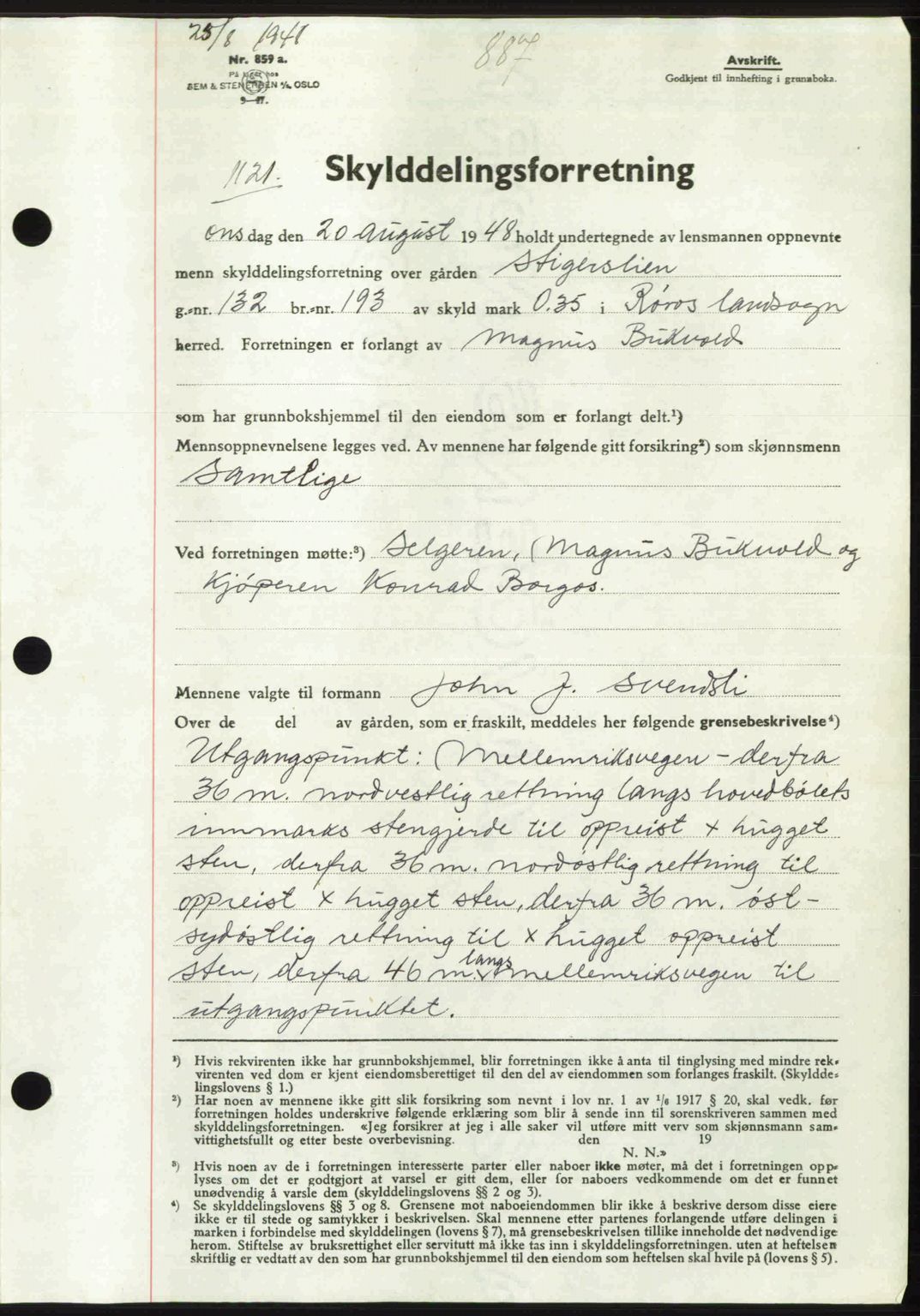 Gauldal sorenskriveri, SAT/A-0014/1/2/2C: Pantebok nr. A6, 1948-1948, Dagboknr: 1121/1948