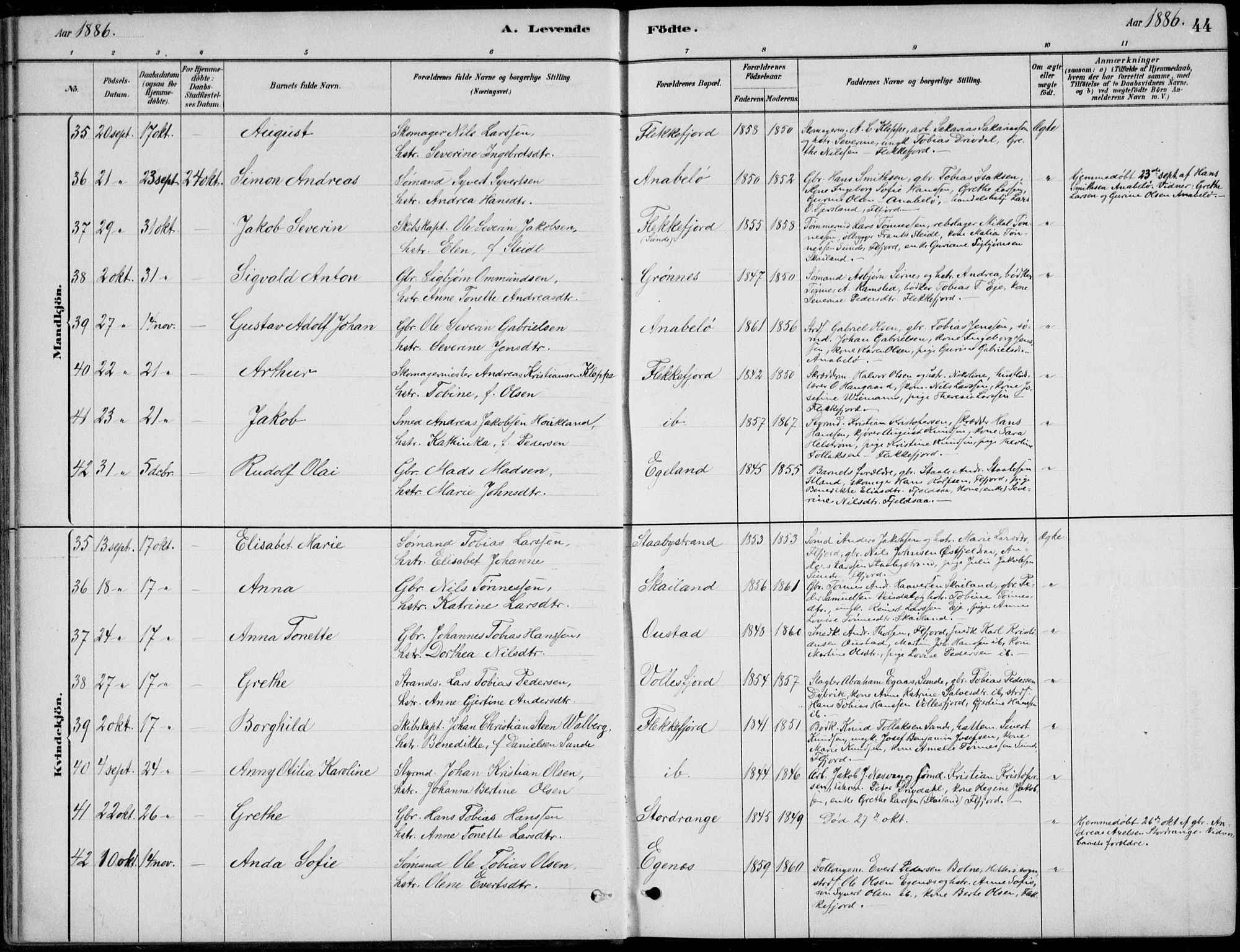 Flekkefjord sokneprestkontor, AV/SAK-1111-0012/F/Fb/Fbc/L0007: Klokkerbok nr. B 7, 1880-1902, s. 44
