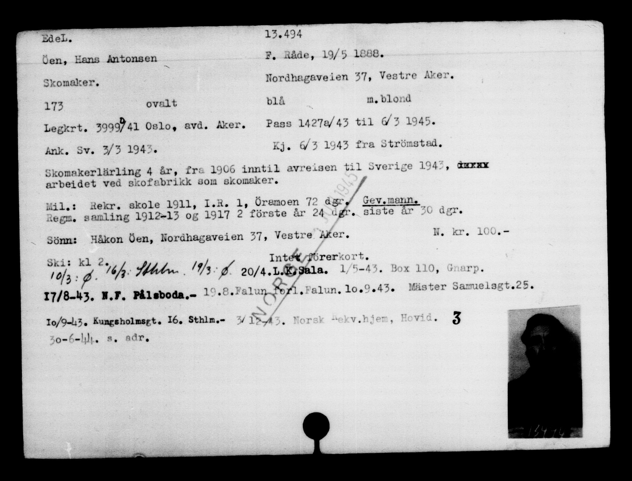 Den Kgl. Norske Legasjons Flyktningskontor, AV/RA-S-6753/V/Va/L0007: Kjesäterkartoteket.  Flyktningenr. 12700-15723, 1940-1945, s. 901