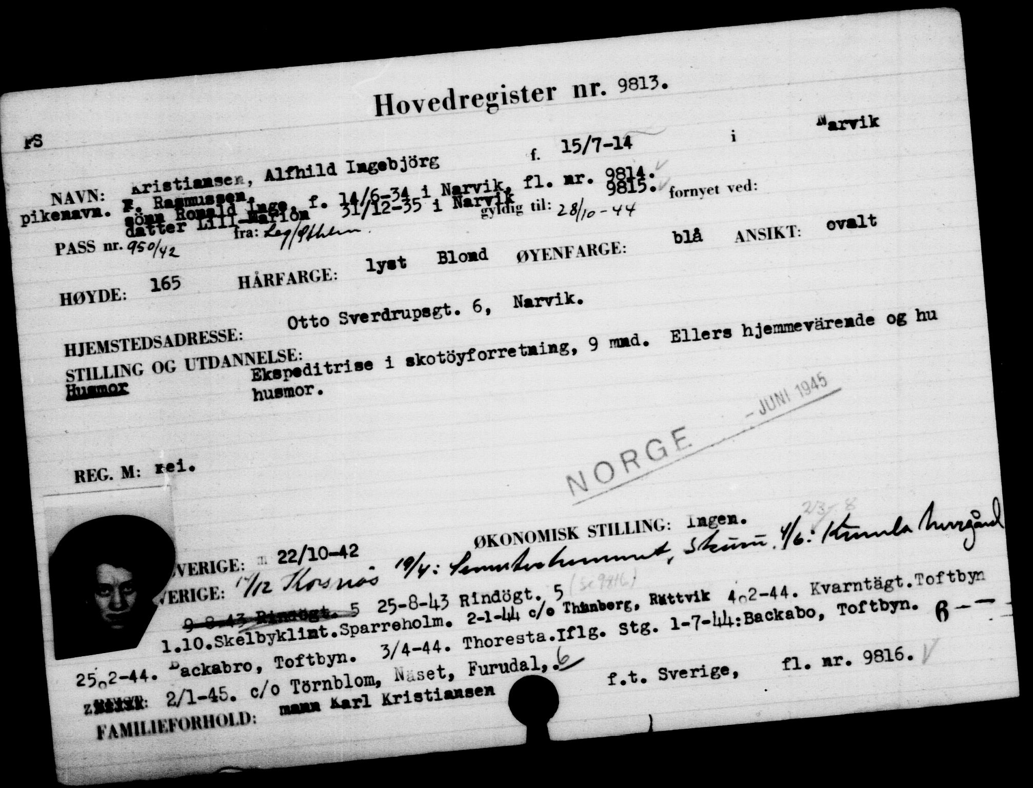 Utenriksstasjonene, Legasjonen i Stockholm, Flyktningkontoret, AV/RA-S-6753/V/Va/L0006: Kjesäterkartoteket, flyktninger med registreringsnr. 9400-12711, 1940-1945, s. 466