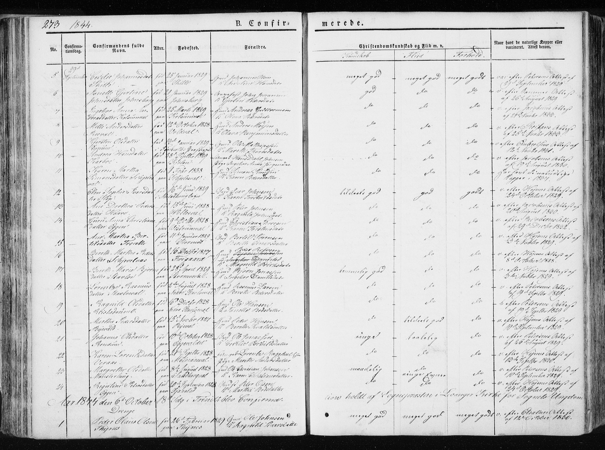 Ministerialprotokoller, klokkerbøker og fødselsregistre - Nord-Trøndelag, SAT/A-1458/717/L0154: Ministerialbok nr. 717A06 /1, 1836-1849, s. 273