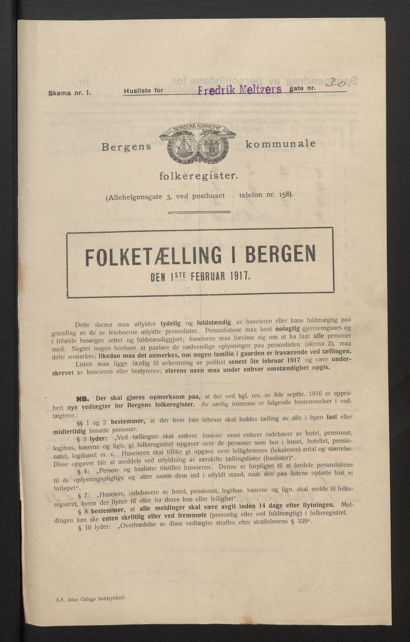 SAB, Kommunal folketelling 1917 for Bergen kjøpstad, 1917, s. 9113