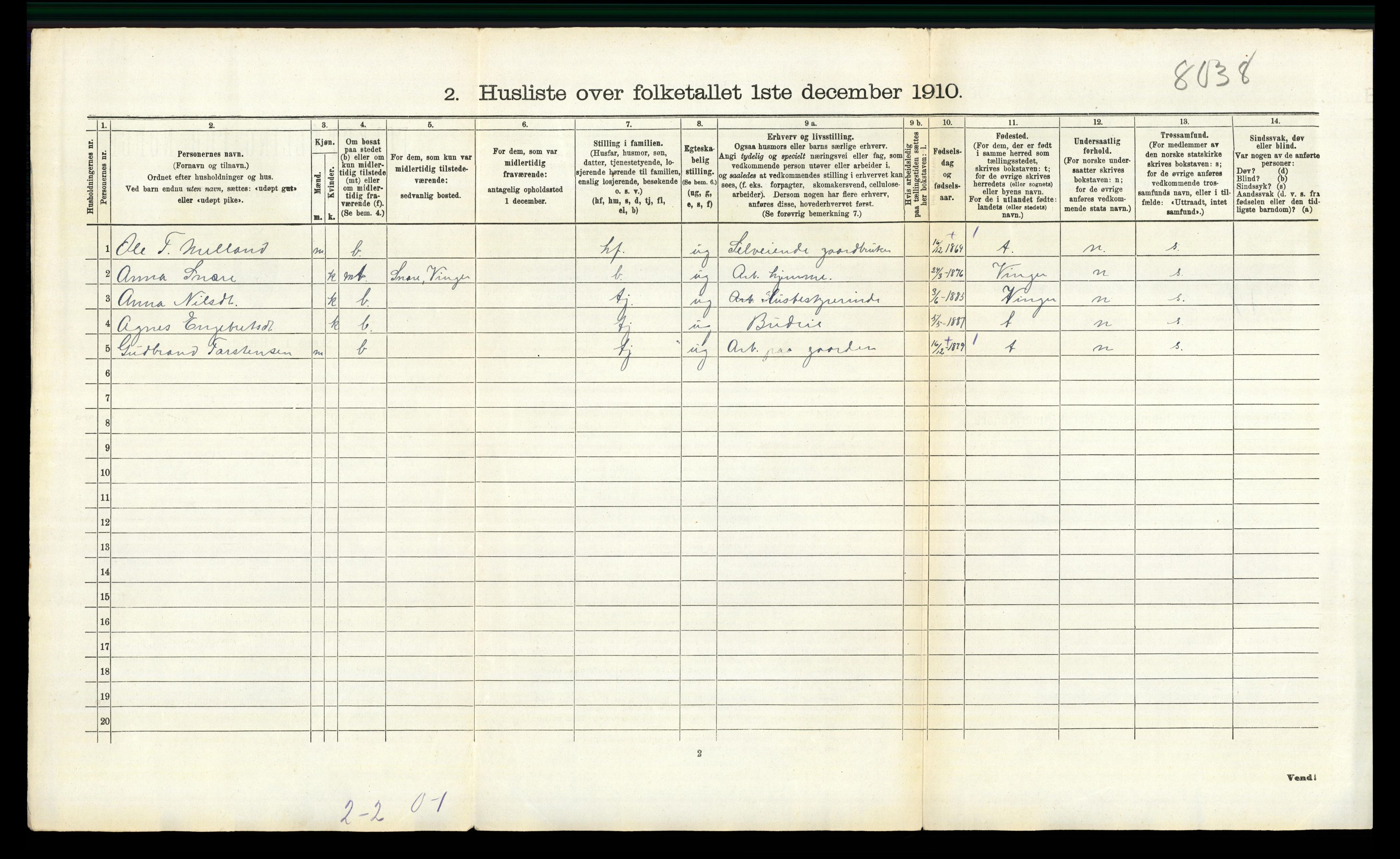 RA, Folketelling 1910 for 0419 Sør-Odal herred, 1910, s. 1493