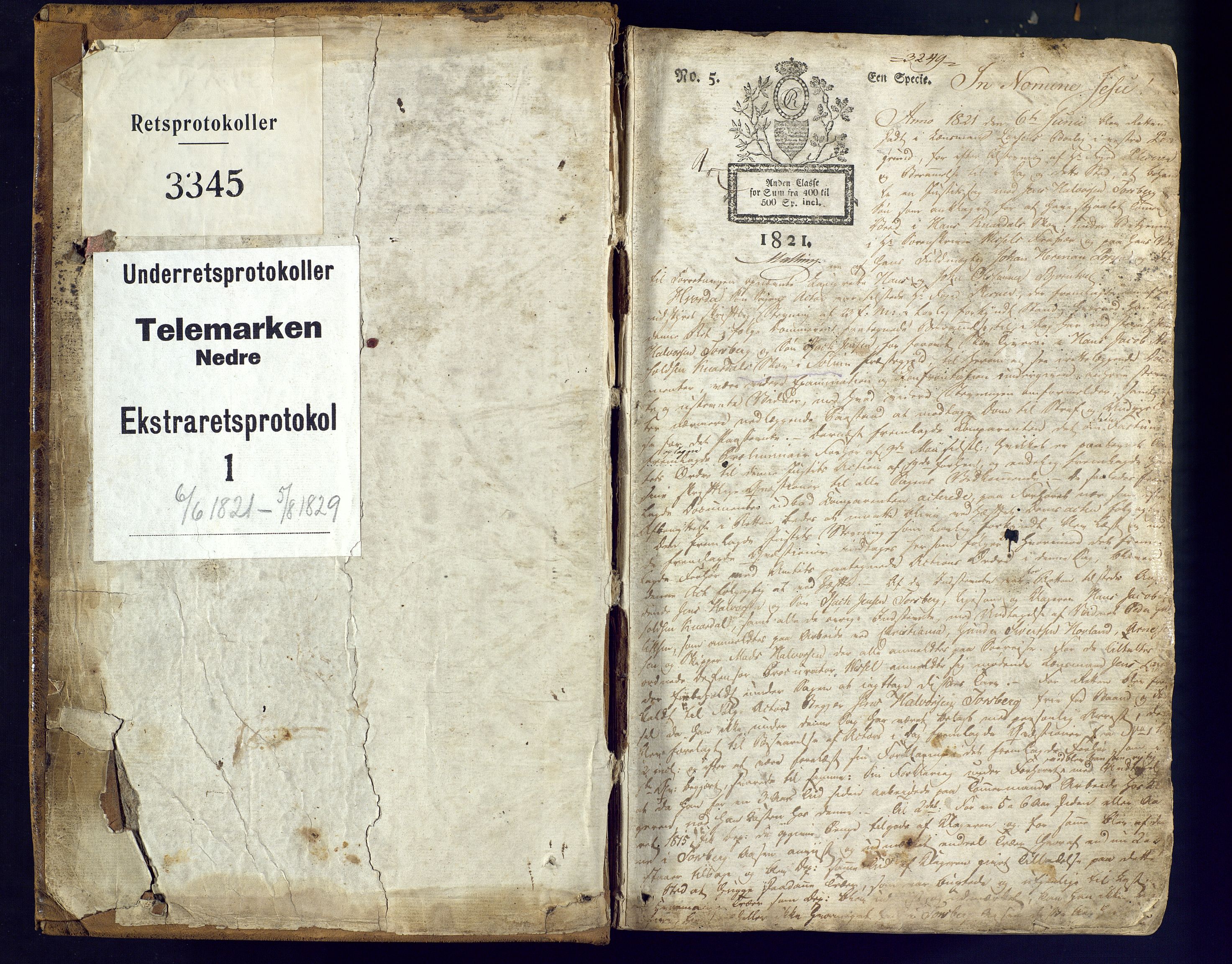 Nedre Telemark sorenskriveri, SAKO/A-135/F/Fc/Fca/L0003: Ekstrarettsprotokoll, 1821-1827, s. 1