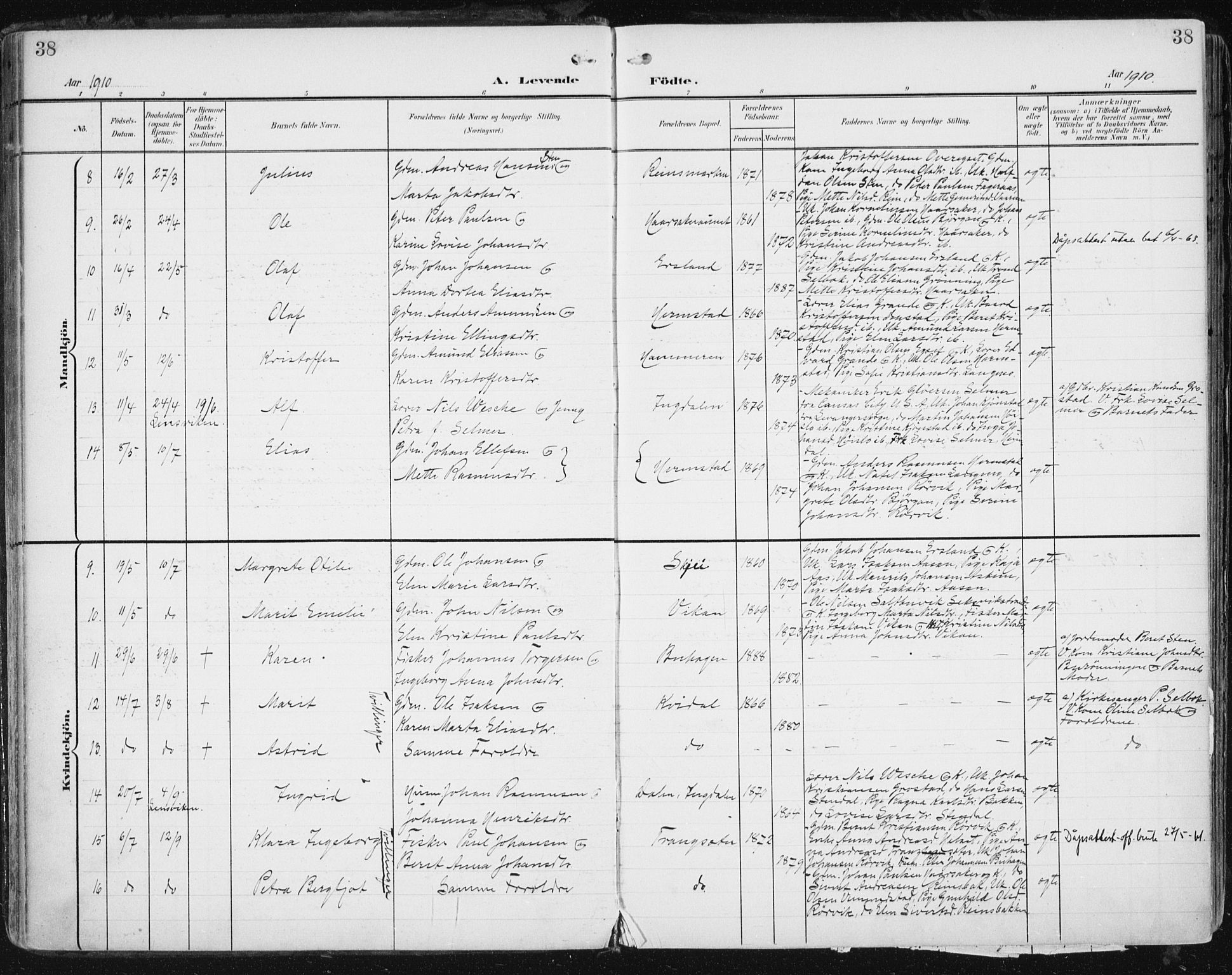 Ministerialprotokoller, klokkerbøker og fødselsregistre - Sør-Trøndelag, SAT/A-1456/646/L0616: Ministerialbok nr. 646A14, 1900-1918, s. 38