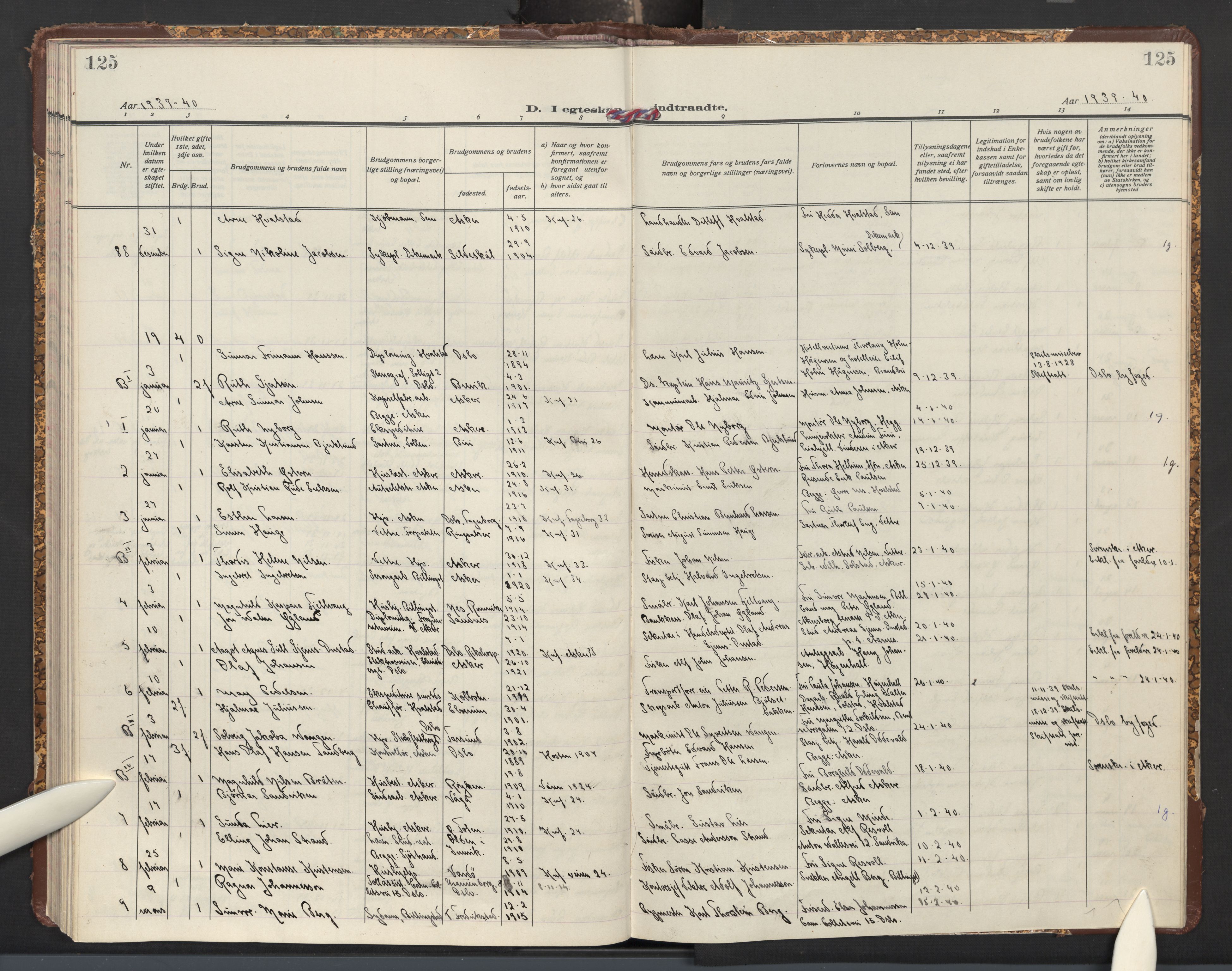 Asker prestekontor Kirkebøker, AV/SAO-A-10256a/F/Fa/L0021: Ministerialbok nr. I 21, 1936-1945, s. 125