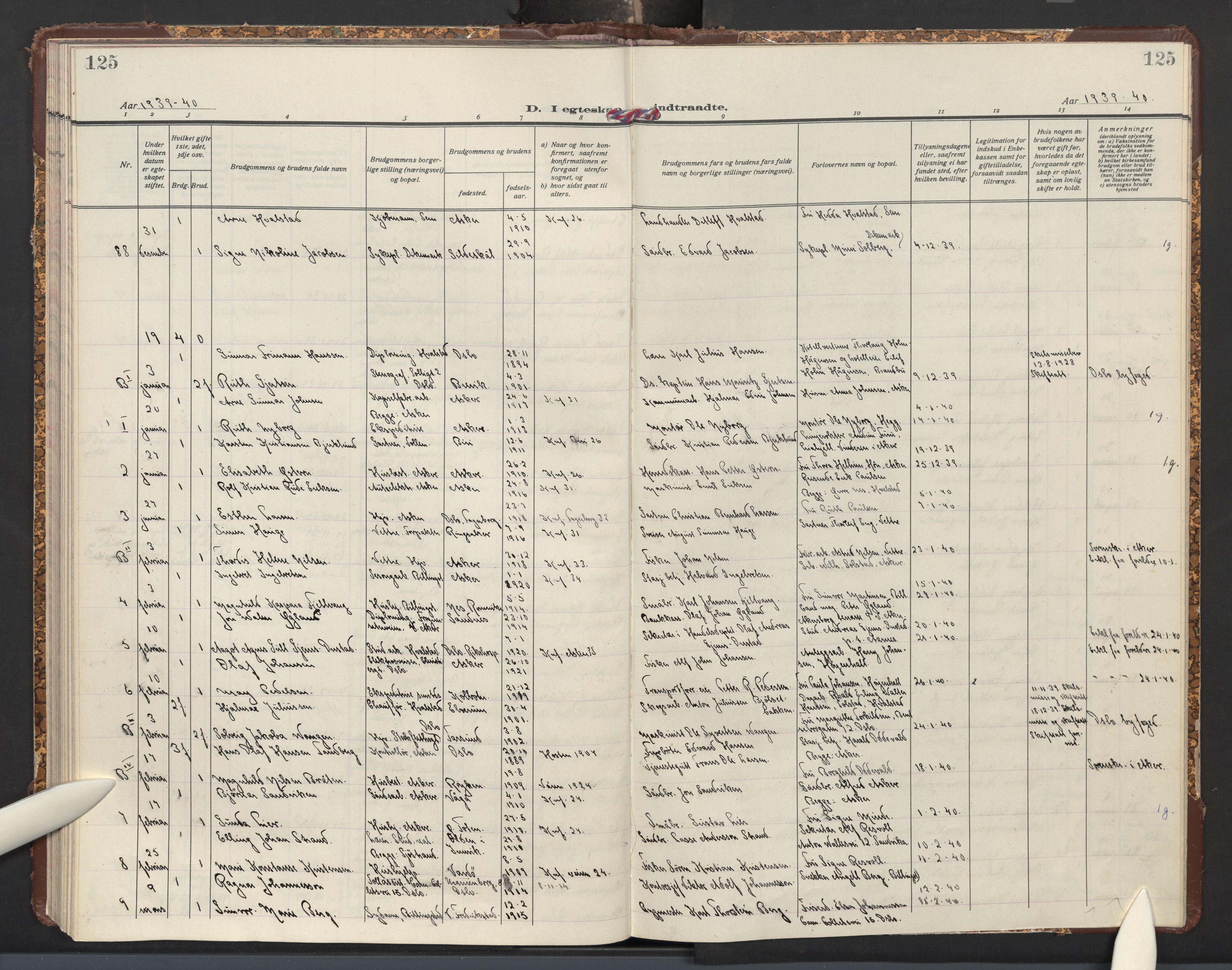 Asker prestekontor Kirkebøker, SAO/A-10256a/F/Fa/L0021: Ministerialbok nr. I 21, 1936-1945, s. 125