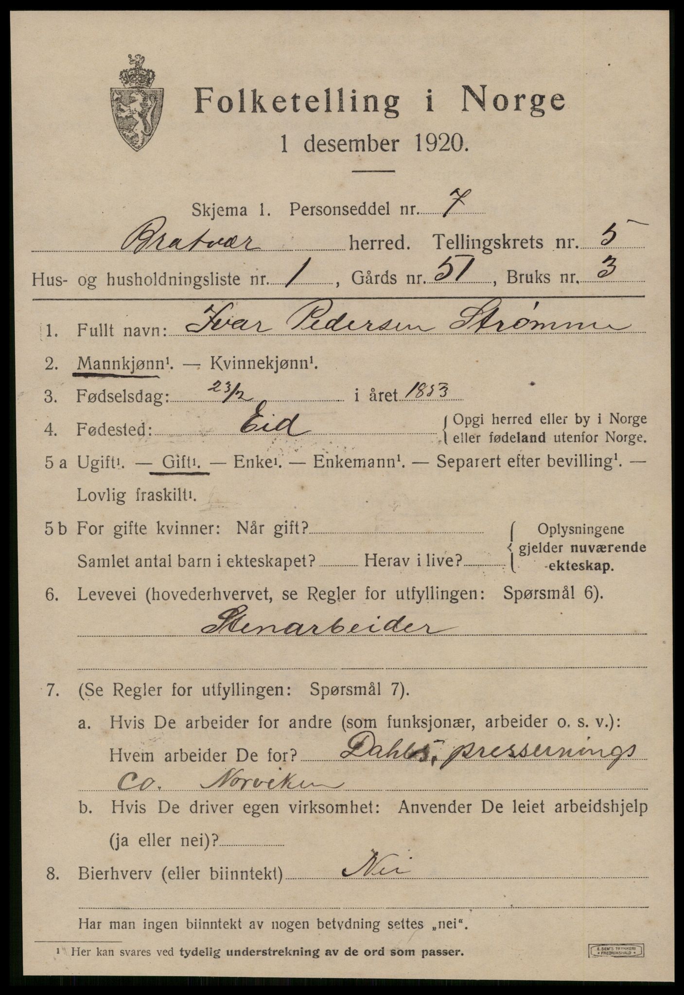 SAT, Folketelling 1920 for 1574 Brattvær herred, 1920, s. 2416