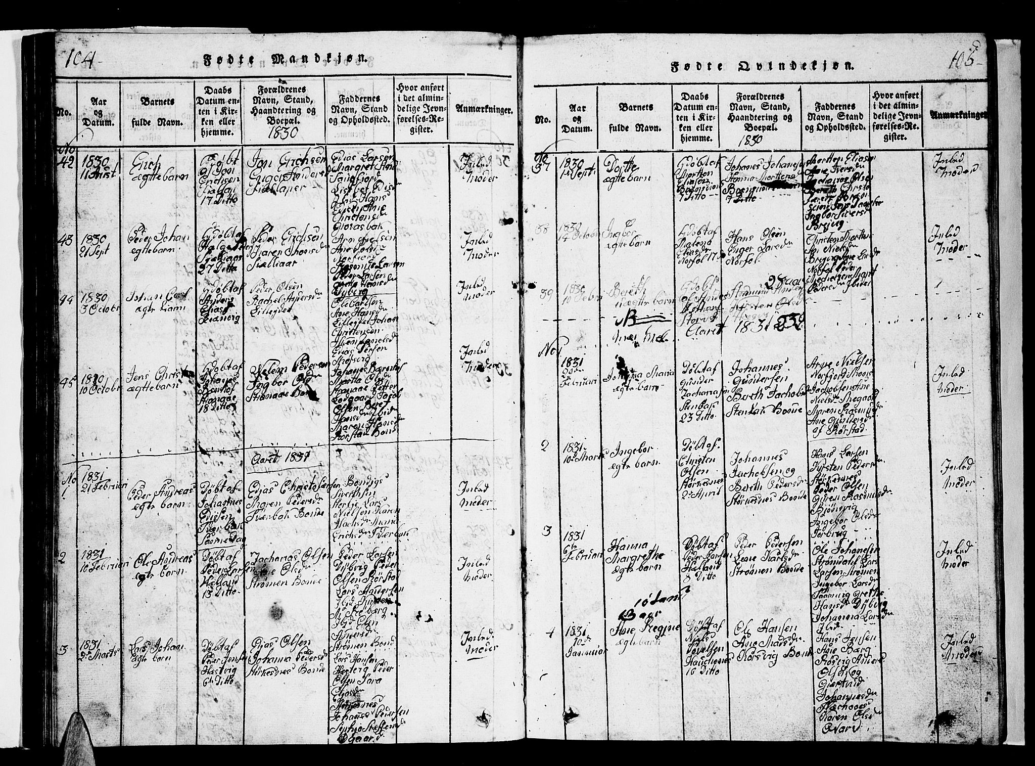 Ministerialprotokoller, klokkerbøker og fødselsregistre - Nordland, SAT/A-1459/853/L0773: Klokkerbok nr. 853C01, 1821-1859, s. 104-105