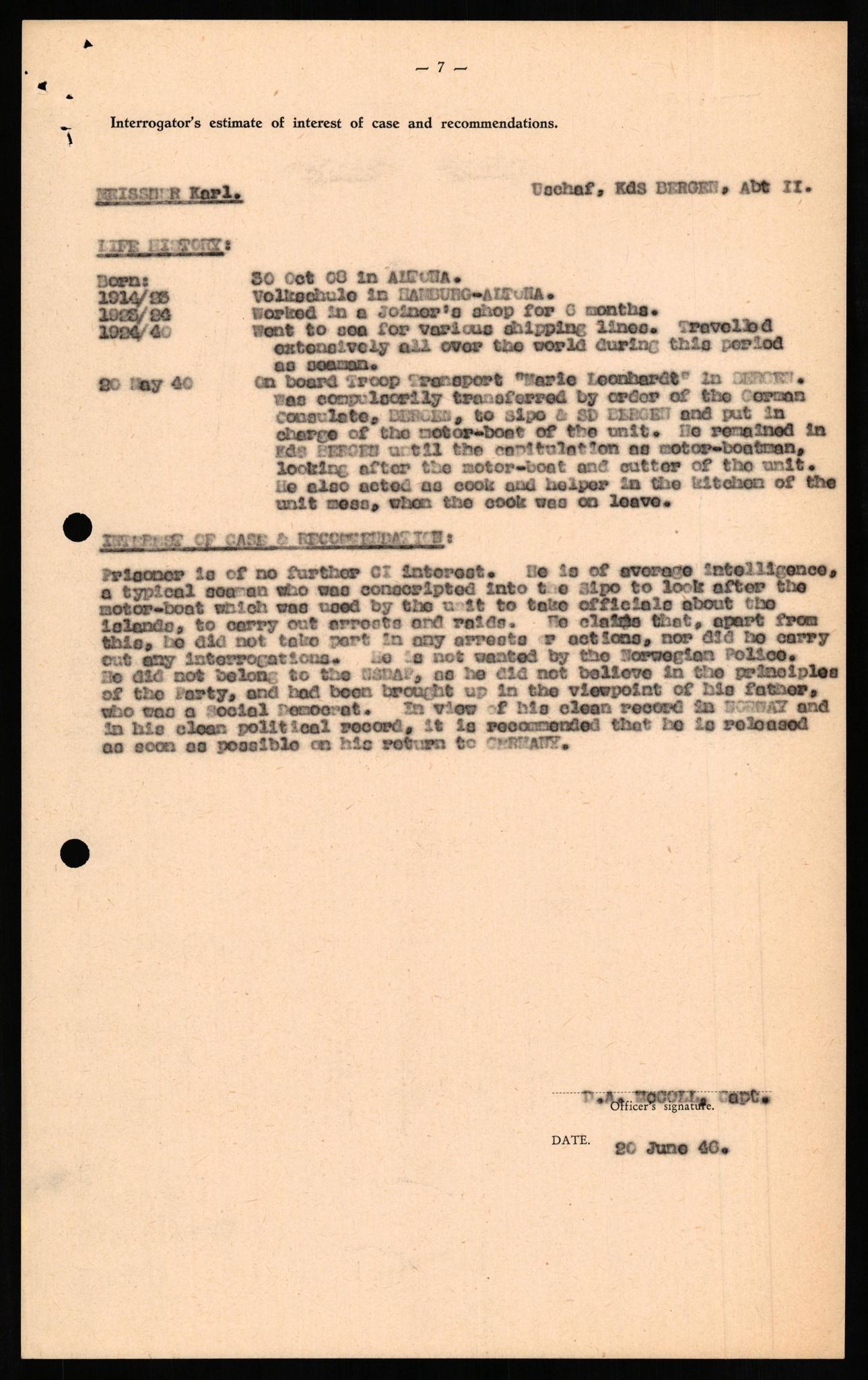 Forsvaret, Forsvarets overkommando II, AV/RA-RAFA-3915/D/Db/L0021: CI Questionaires. Tyske okkupasjonsstyrker i Norge. Tyskere., 1945-1946, s. 347