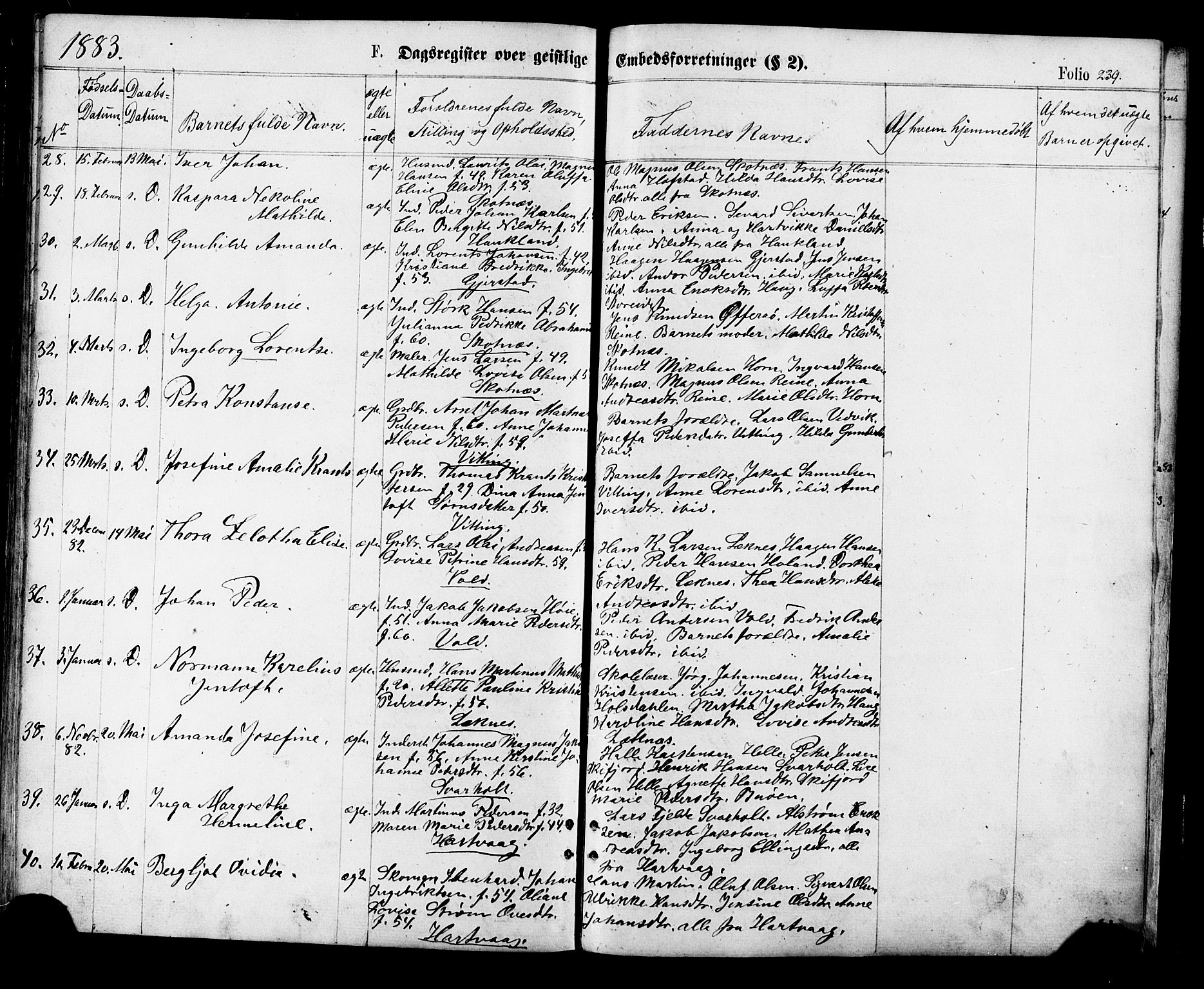 Ministerialprotokoller, klokkerbøker og fødselsregistre - Nordland, AV/SAT-A-1459/881/L1166: Klokkerbok nr. 881C03, 1876-1885, s. 239