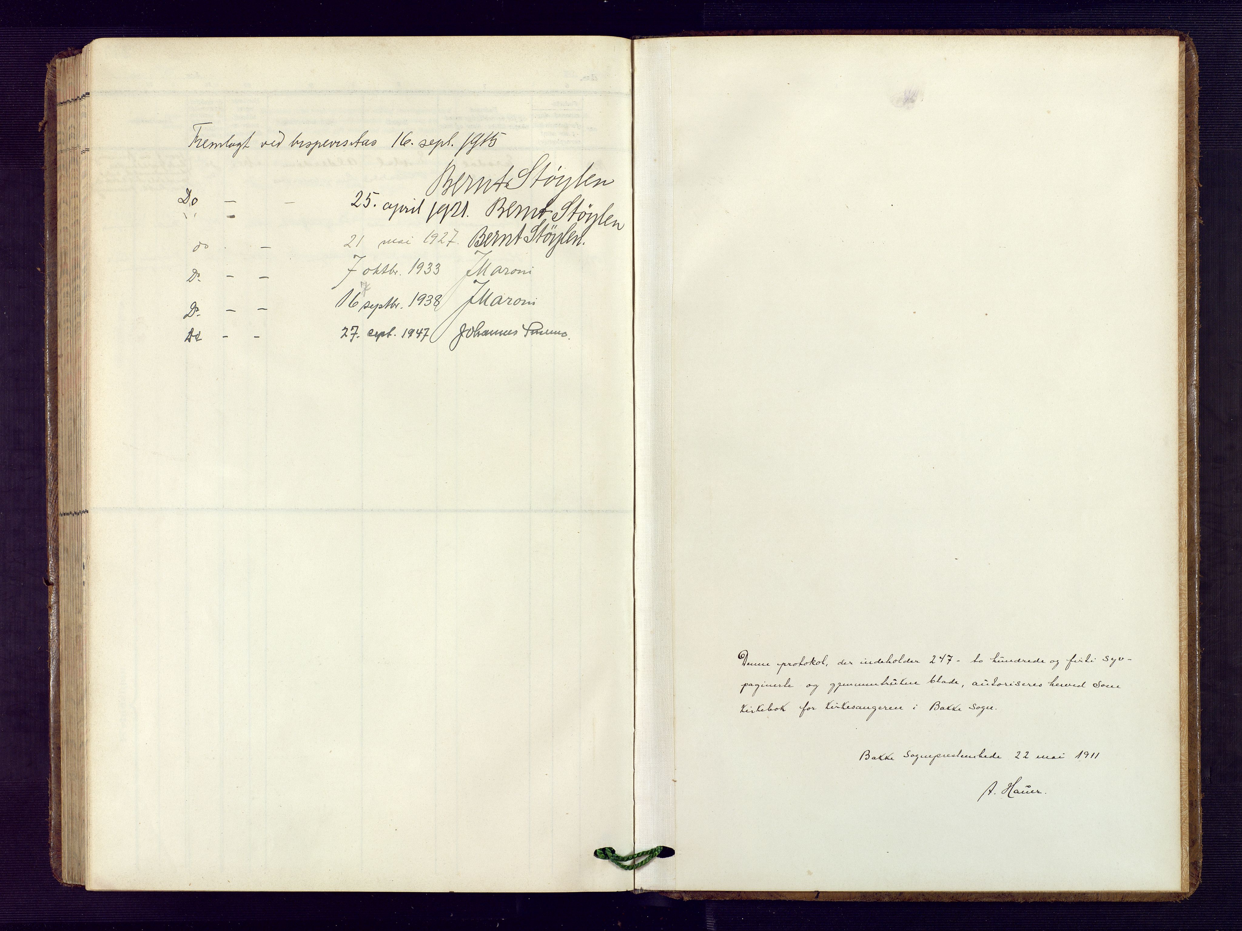 Bakke sokneprestkontor, AV/SAK-1111-0002/F/Fb/Fba/L0004: Klokkerbok nr. B 4, 1911-1946
