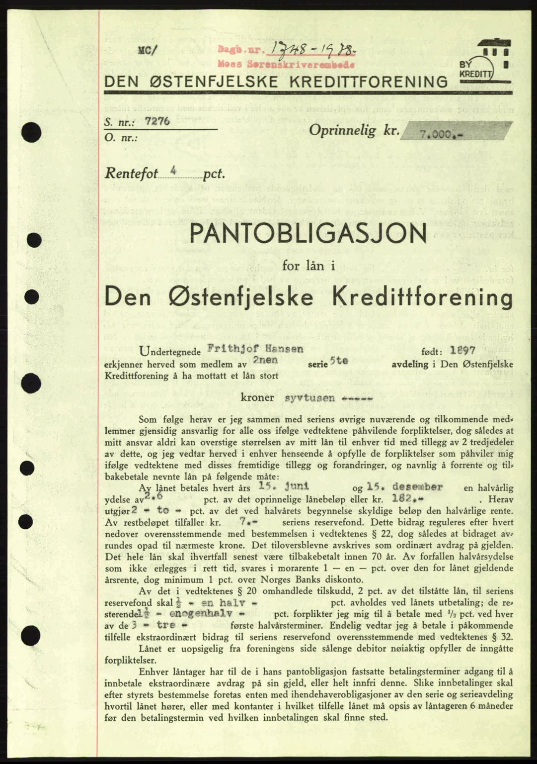 Moss sorenskriveri, SAO/A-10168: Pantebok nr. B6, 1938-1938, Dagboknr: 1748/1938