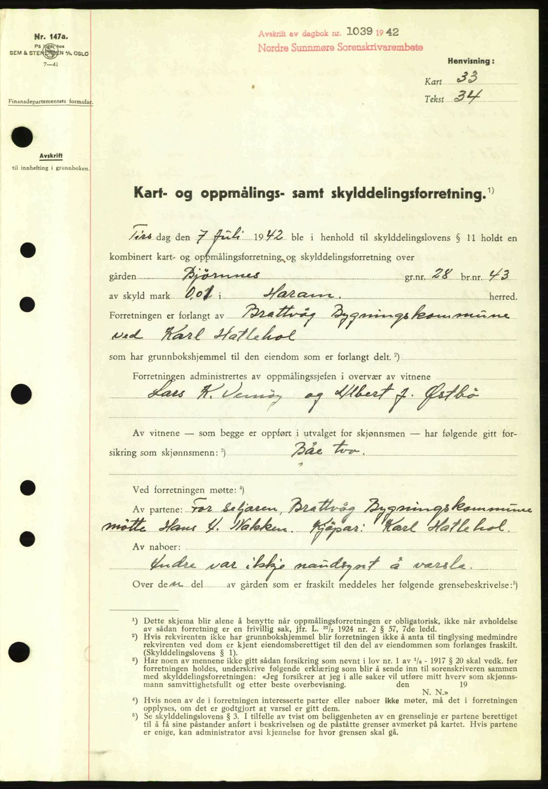 Nordre Sunnmøre sorenskriveri, SAT/A-0006/1/2/2C/2Ca: Pantebok nr. A13, 1942-1942, Dagboknr: 1039/1942