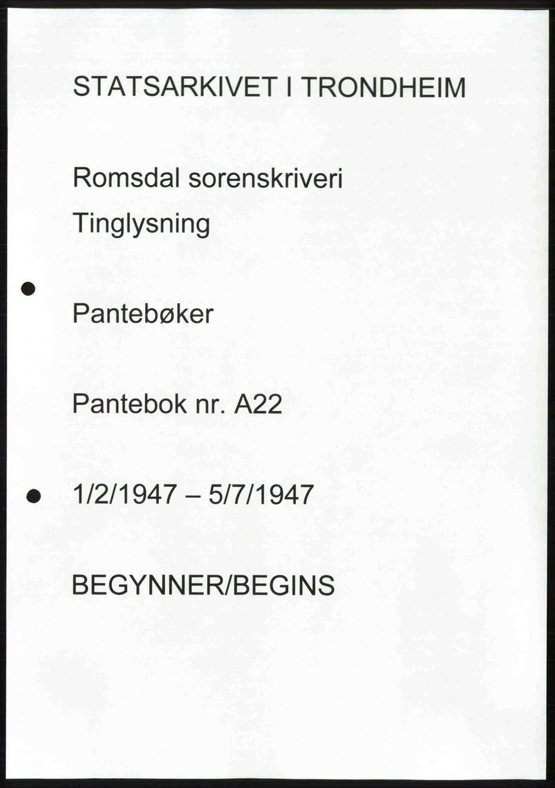 Romsdal sorenskriveri, AV/SAT-A-4149/1/2/2C: Pantebok nr. A22, 1947-1947