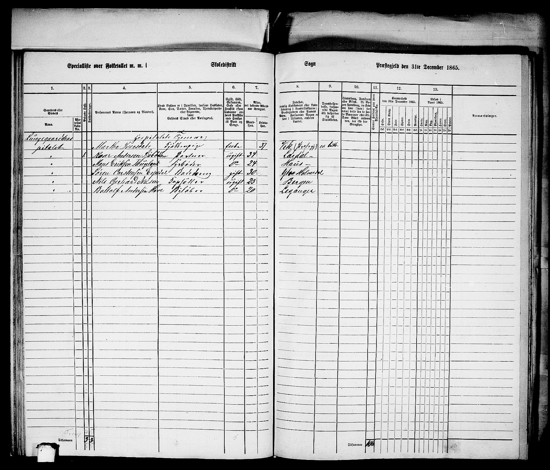 RA, Folketelling 1865 for 1281L Bergen Landdistrikt, Domkirkens landsokn og Korskirkens landsokn, 1865, s. 30