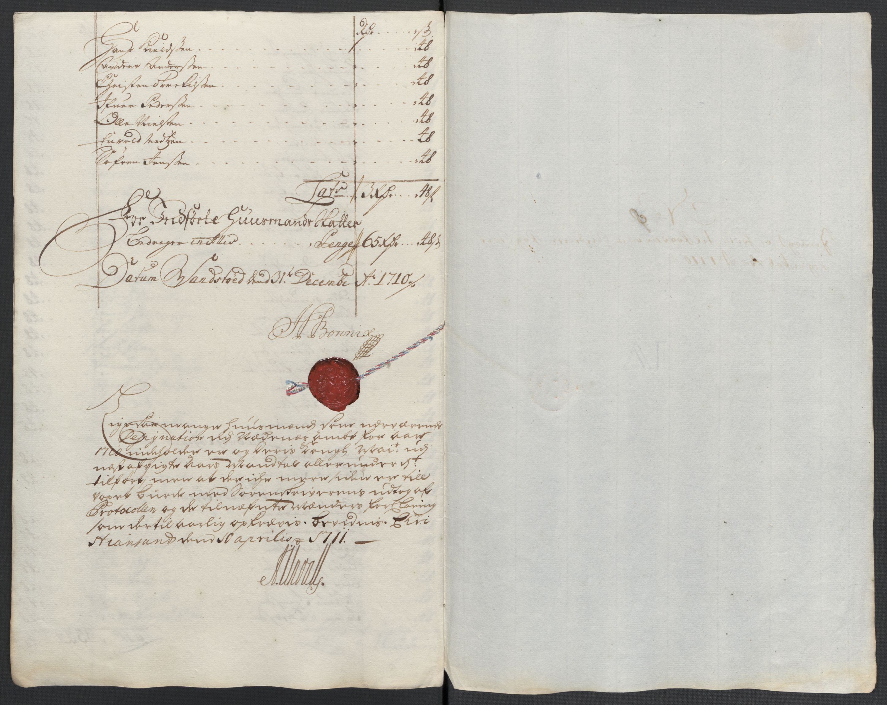 Rentekammeret inntil 1814, Reviderte regnskaper, Fogderegnskap, AV/RA-EA-4092/R39/L2319: Fogderegnskap Nedenes, 1710-1711, s. 50