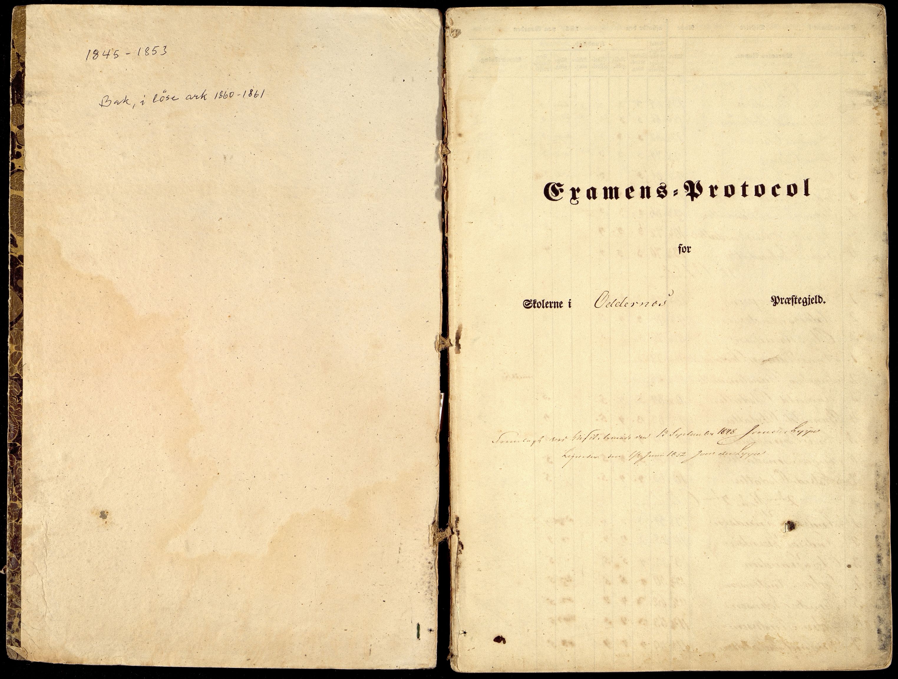 Oddernes kommune - Skolestyret, ARKSOR/1001OD510/G/Gb/L0004: Eksamensprotokoll, 1845-1853