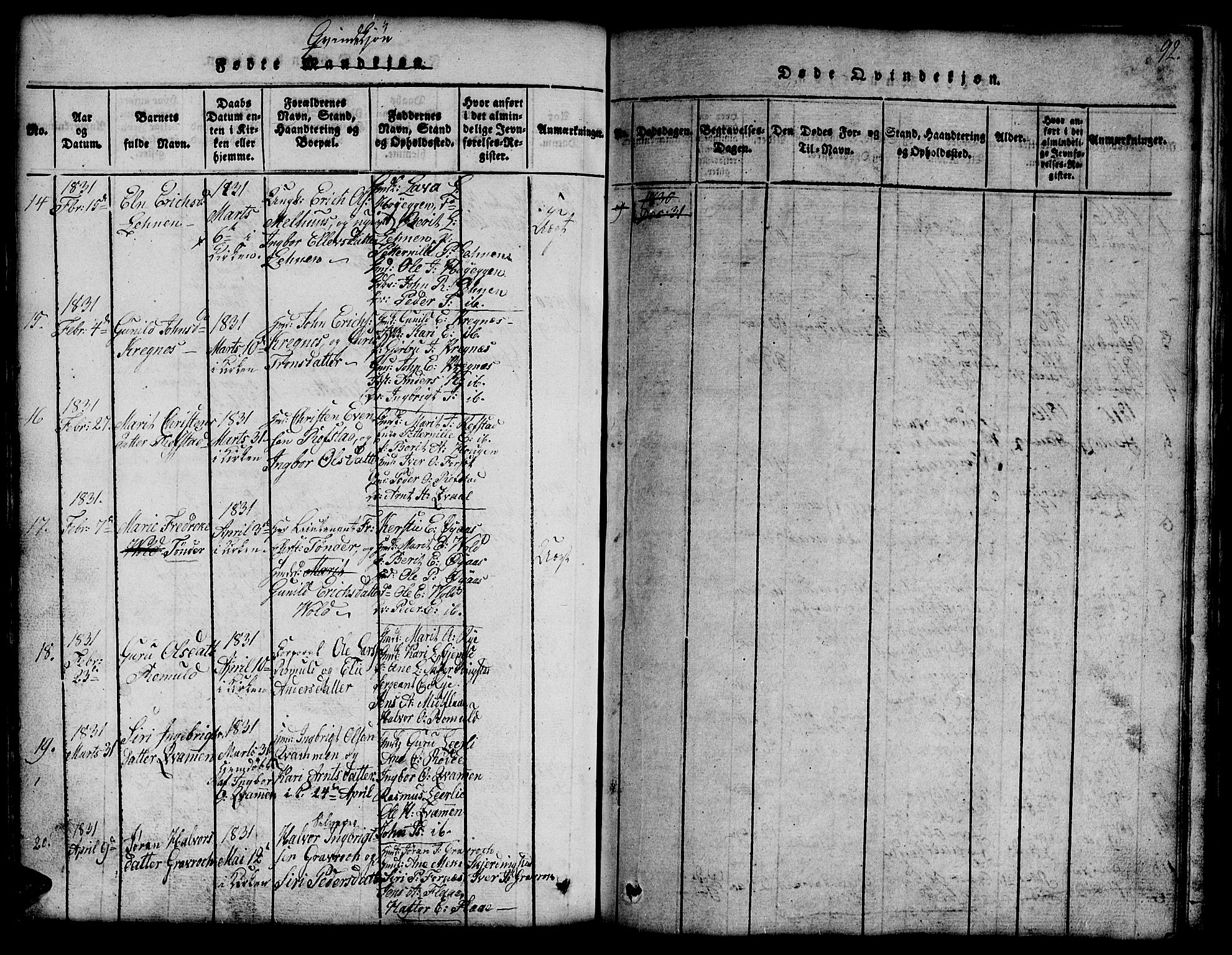 Ministerialprotokoller, klokkerbøker og fødselsregistre - Sør-Trøndelag, AV/SAT-A-1456/691/L1092: Klokkerbok nr. 691C03, 1816-1852, s. 92