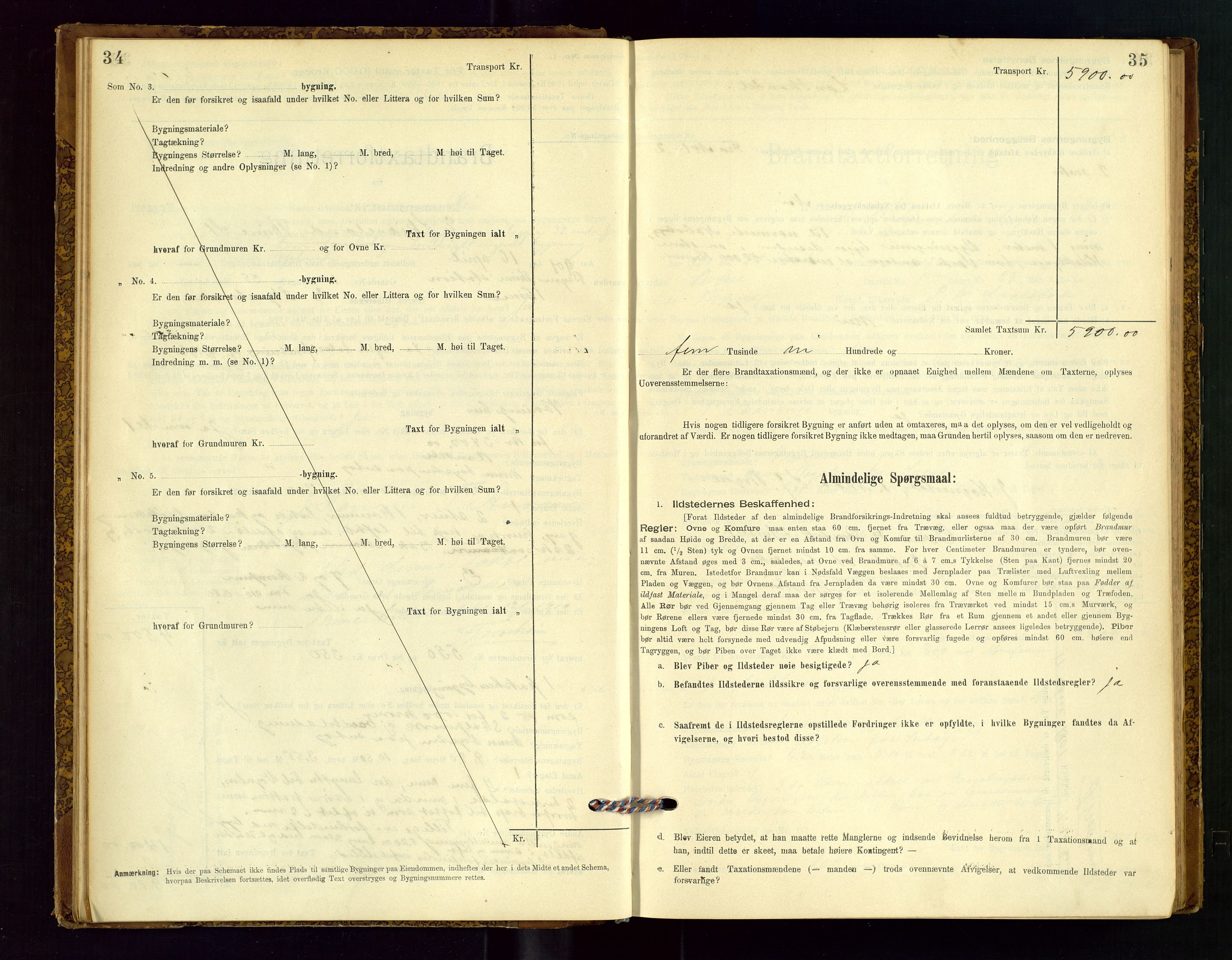 Time lensmannskontor, AV/SAST-A-100420/Gob/L0001: Branntakstprotokoll, 1896-1914, s. 34-35