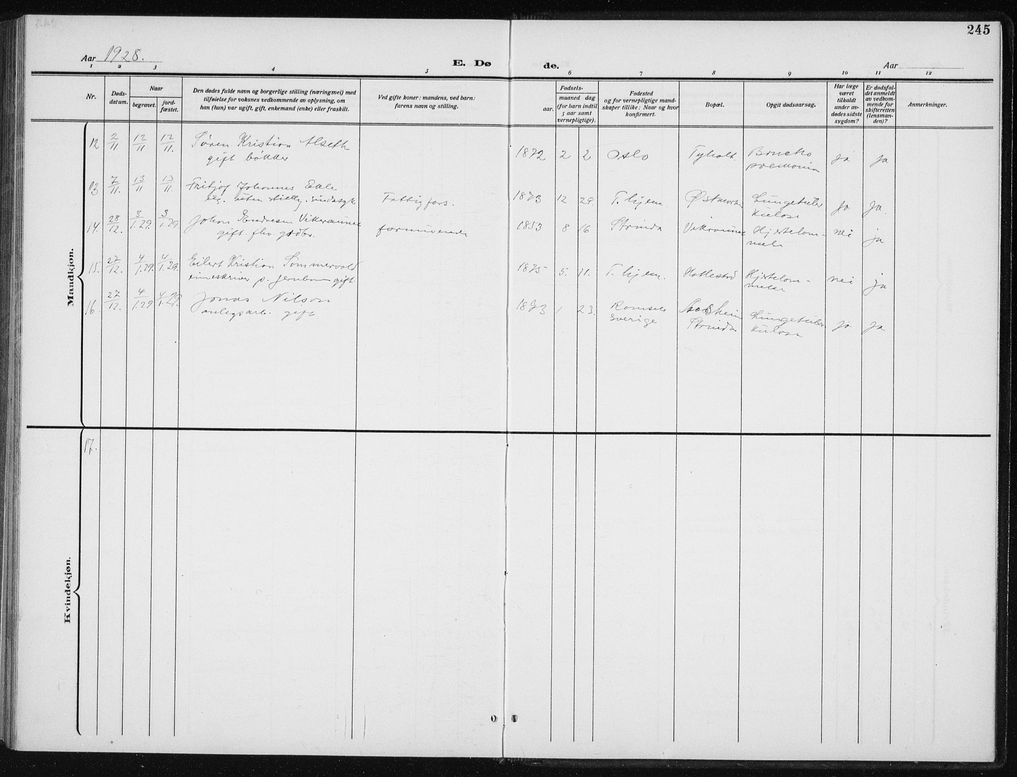 Ministerialprotokoller, klokkerbøker og fødselsregistre - Sør-Trøndelag, AV/SAT-A-1456/606/L0314: Klokkerbok nr. 606C10, 1911-1937, s. 245