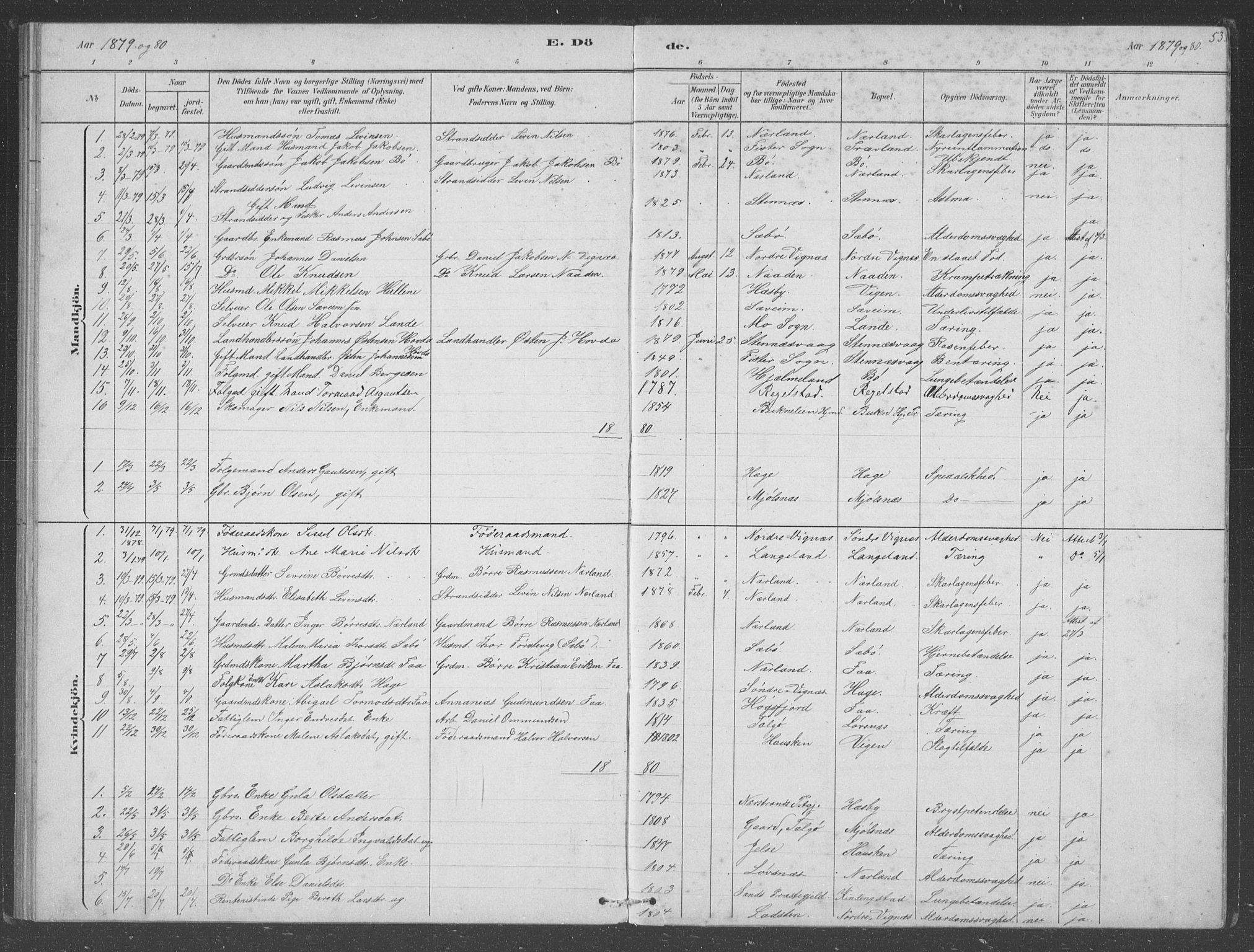 Finnøy sokneprestkontor, AV/SAST-A-101825/H/Ha/Hab/L0003: Klokkerbok nr. B 3, 1879-1899, s. 53