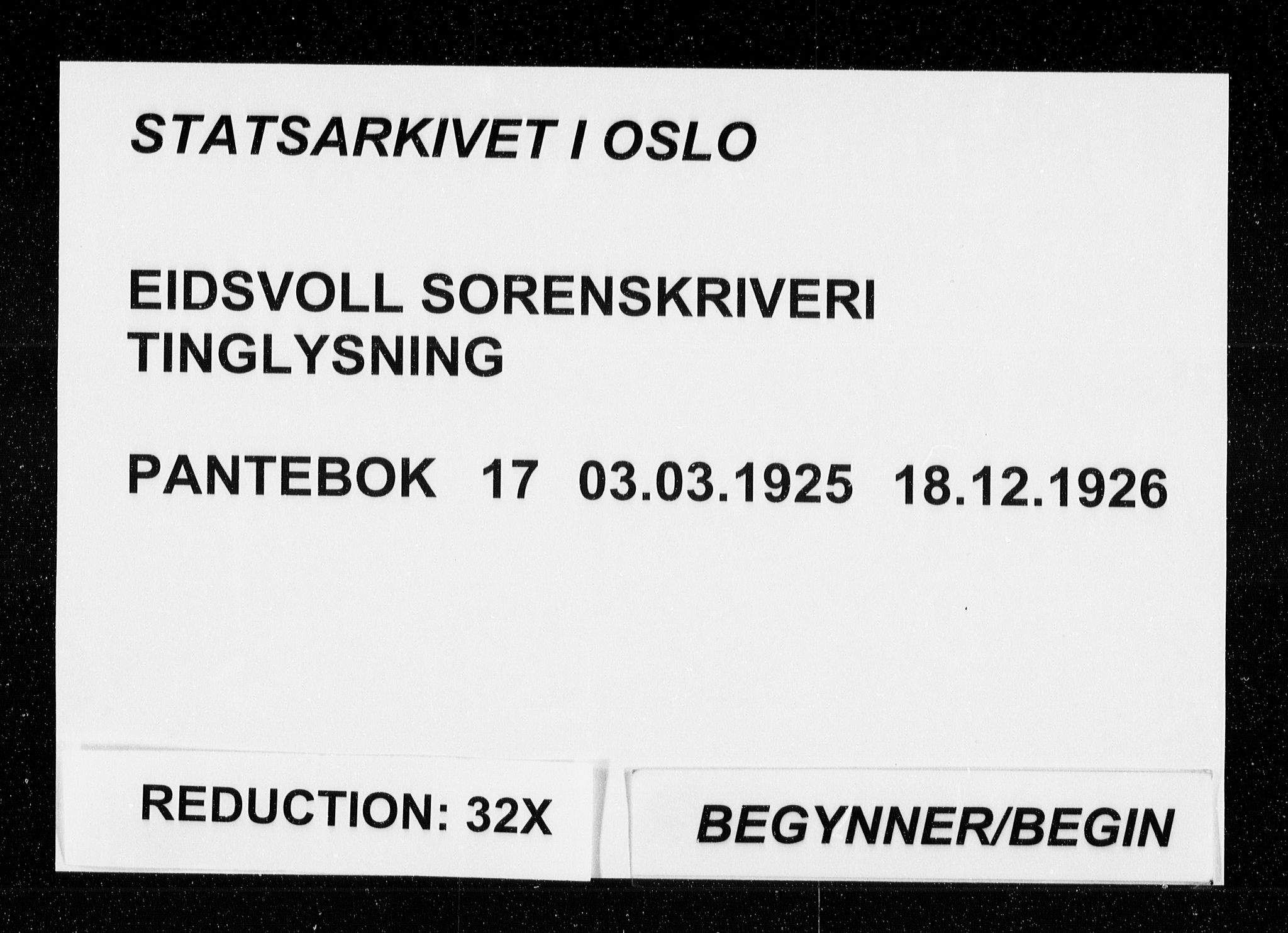 Eidsvoll tingrett, SAO/A-10371/G/Gb/Gba/L0017: Pantebok nr. 17, 1925-1926