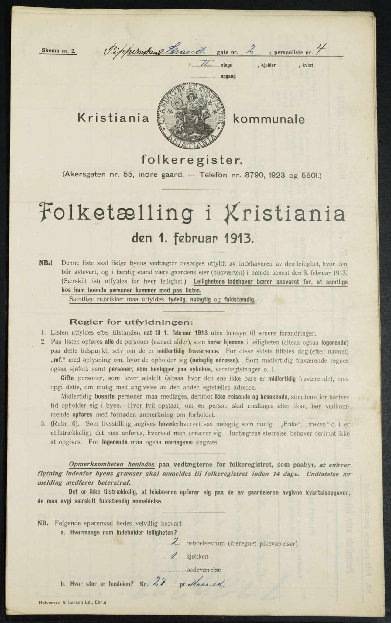 OBA, Kommunal folketelling 1.2.1913 for Kristiania, 1913, s. 103768