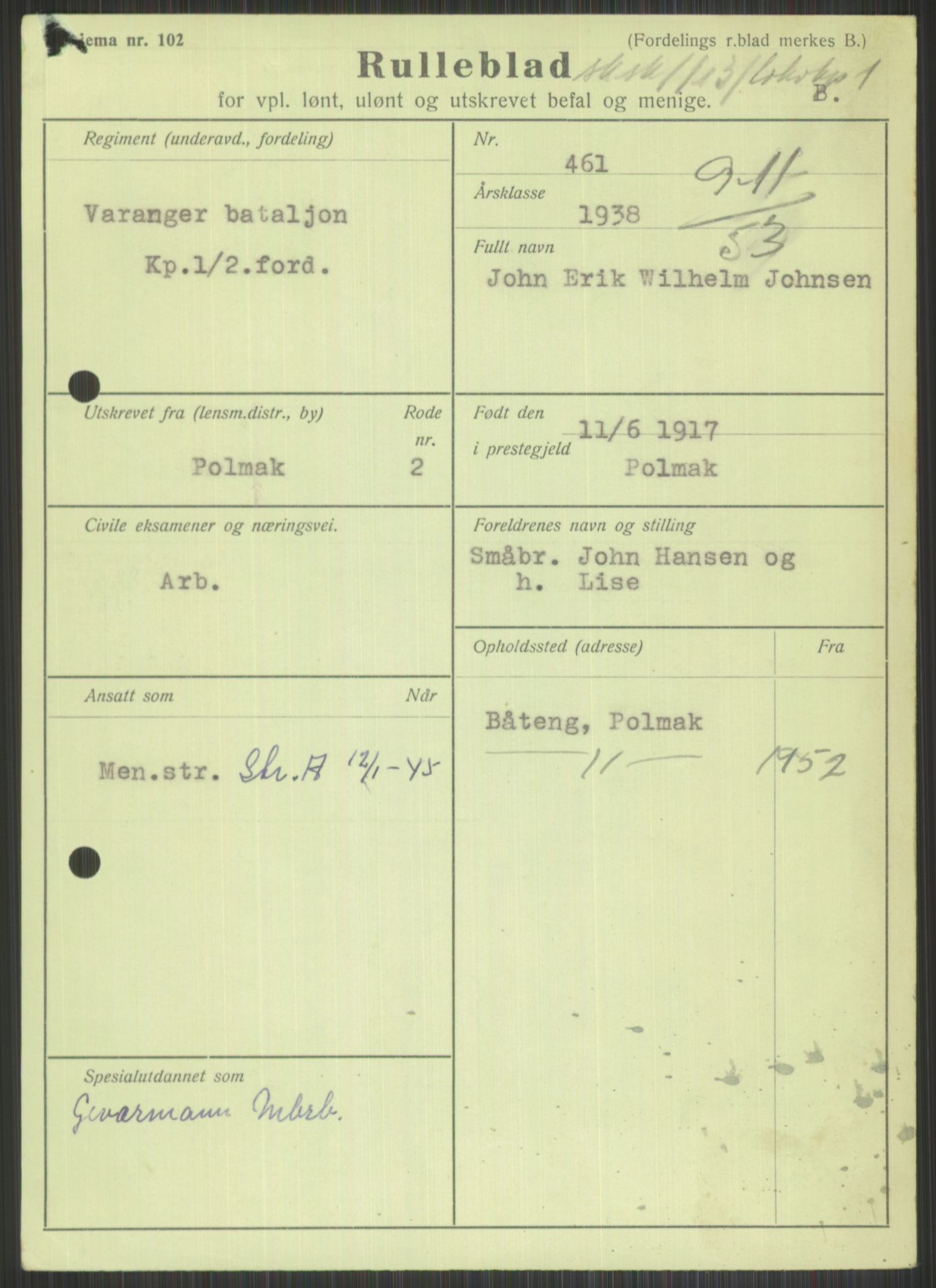 Forsvaret, Varanger bataljon, AV/RA-RAFA-2258/1/D/L0441: Rulleblad for fødte 1913-1917, 1913-1917, s. 1355