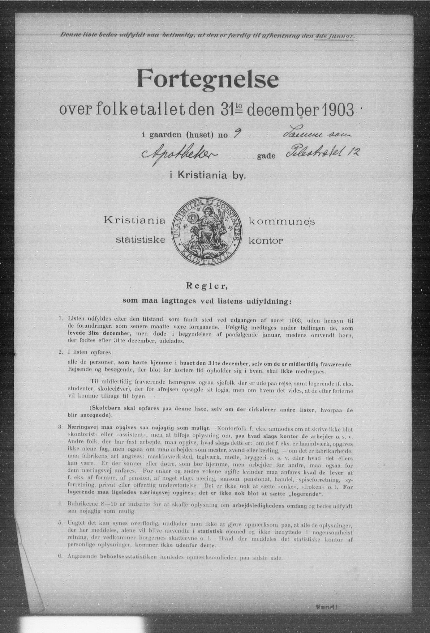 OBA, Kommunal folketelling 31.12.1903 for Kristiania kjøpstad, 1903, s. 449