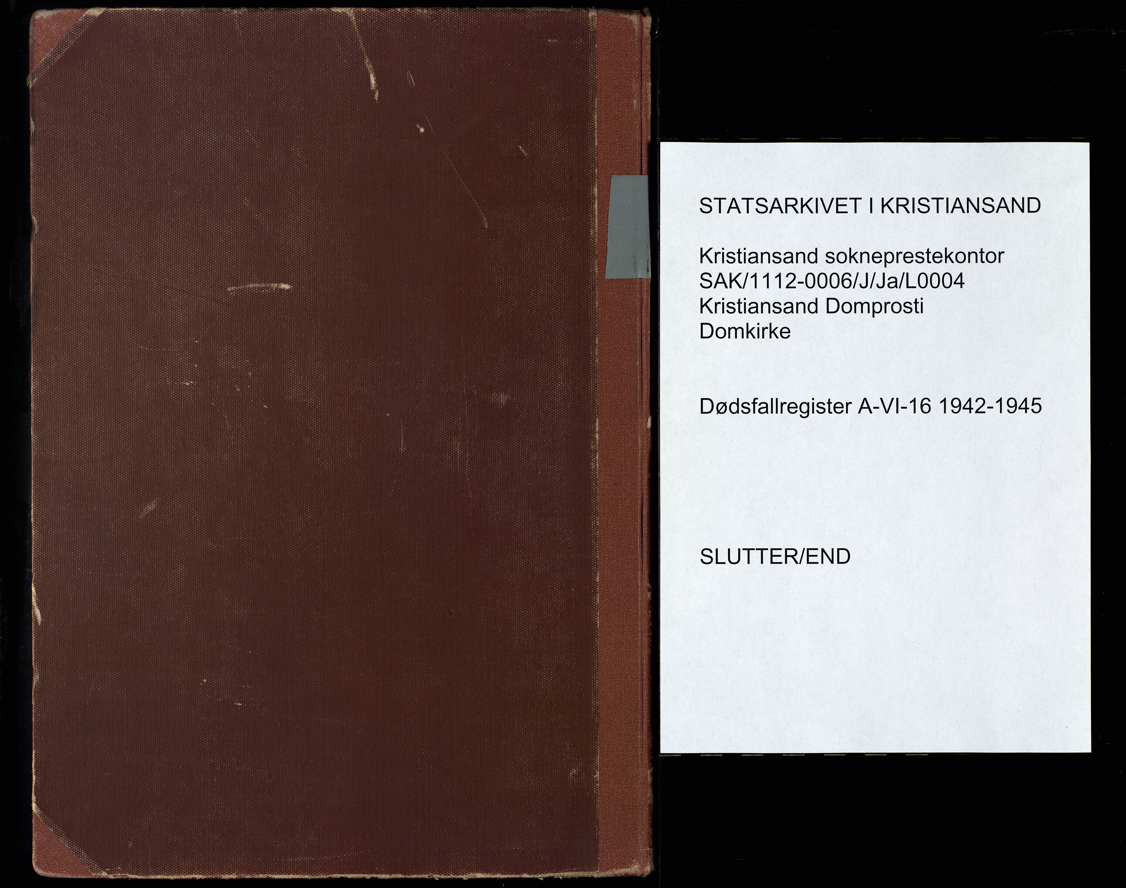 Kristiansand domprosti, SAK/1112-0006/J/Ja/L0004: Dødsfallsregister A-VI-16, 1942-1945