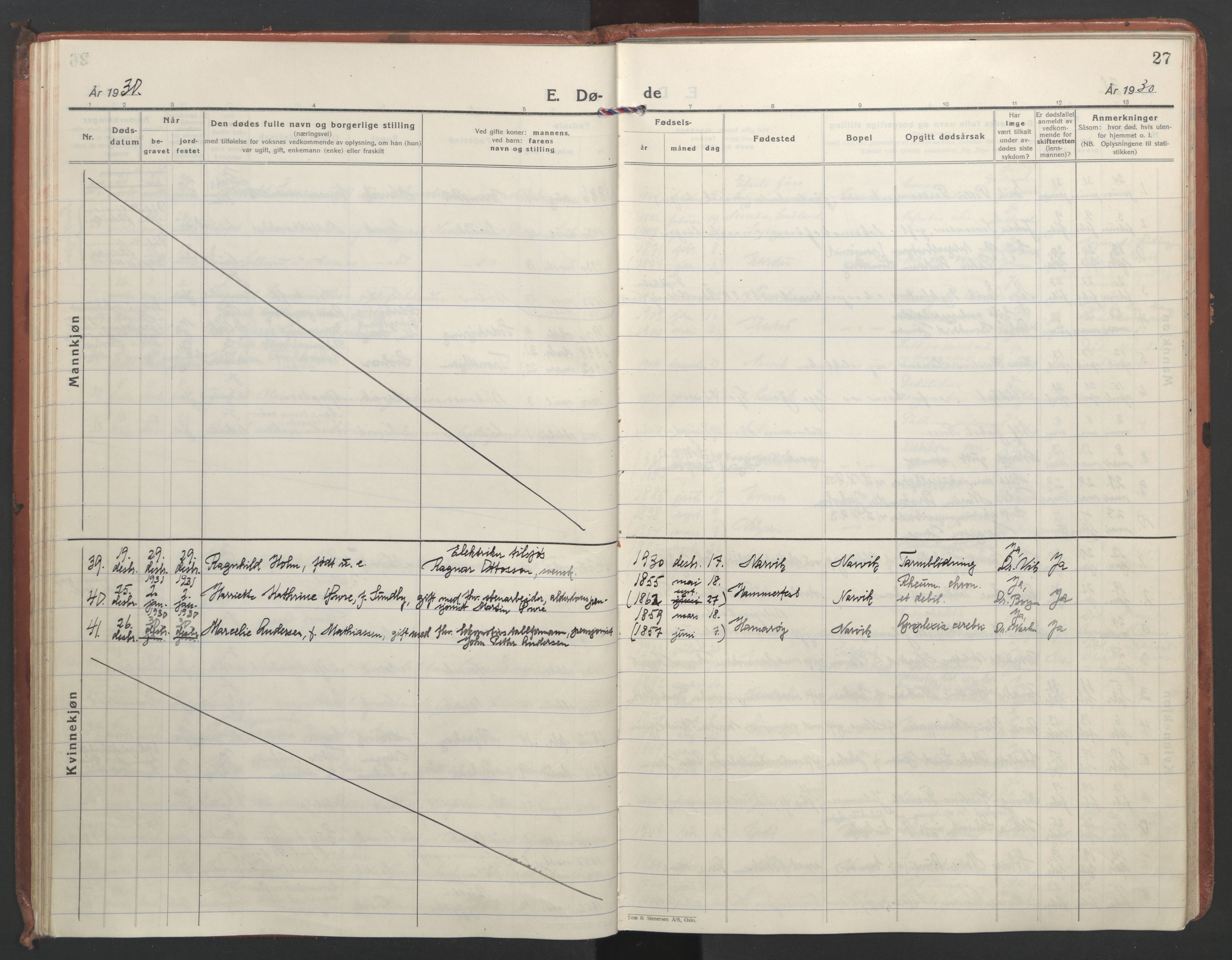 Ministerialprotokoller, klokkerbøker og fødselsregistre - Nordland, AV/SAT-A-1459/871/L1005: Ministerialbok nr. 871A21, 1926-1940, s. 27