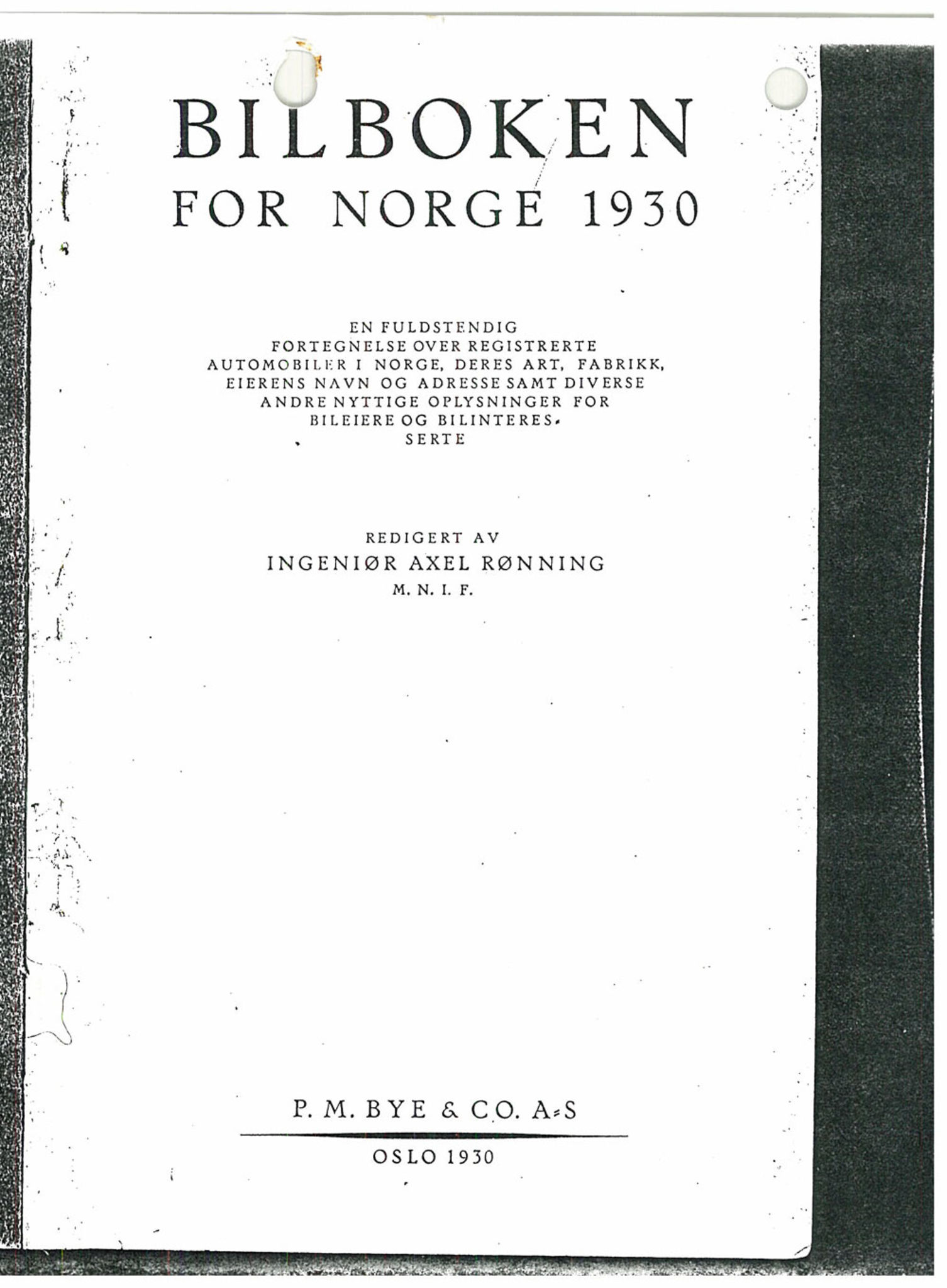 Andre publikasjoner, PUBL/PUBL-999/0001/1930: Bilboken for Norge 1930, 1930