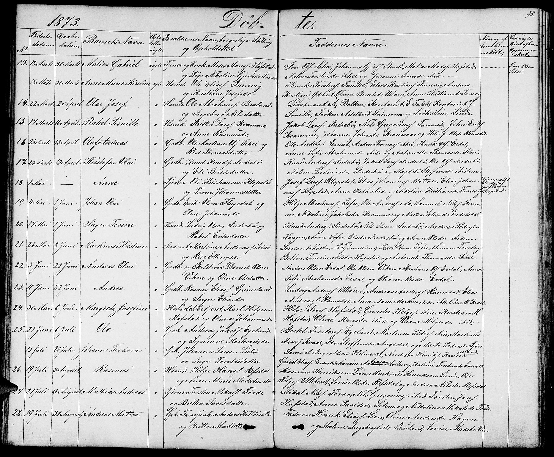 Førde sokneprestembete, AV/SAB-A-79901/H/Hab/Haba/L0001: Klokkerbok nr. A 1, 1853-1880, s. 95