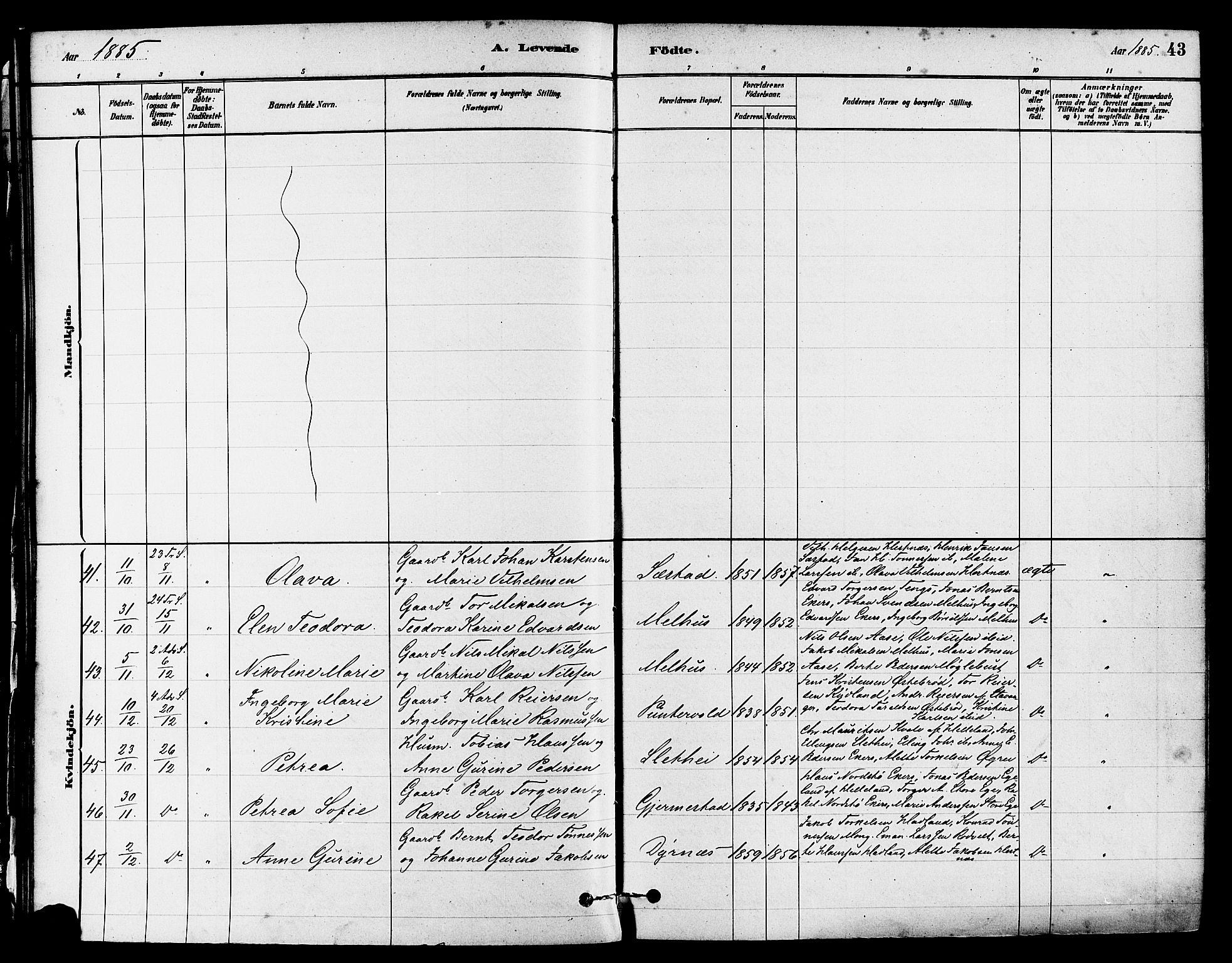 Eigersund sokneprestkontor, AV/SAST-A-101807/S08/L0017: Ministerialbok nr. A 14, 1879-1892, s. 43
