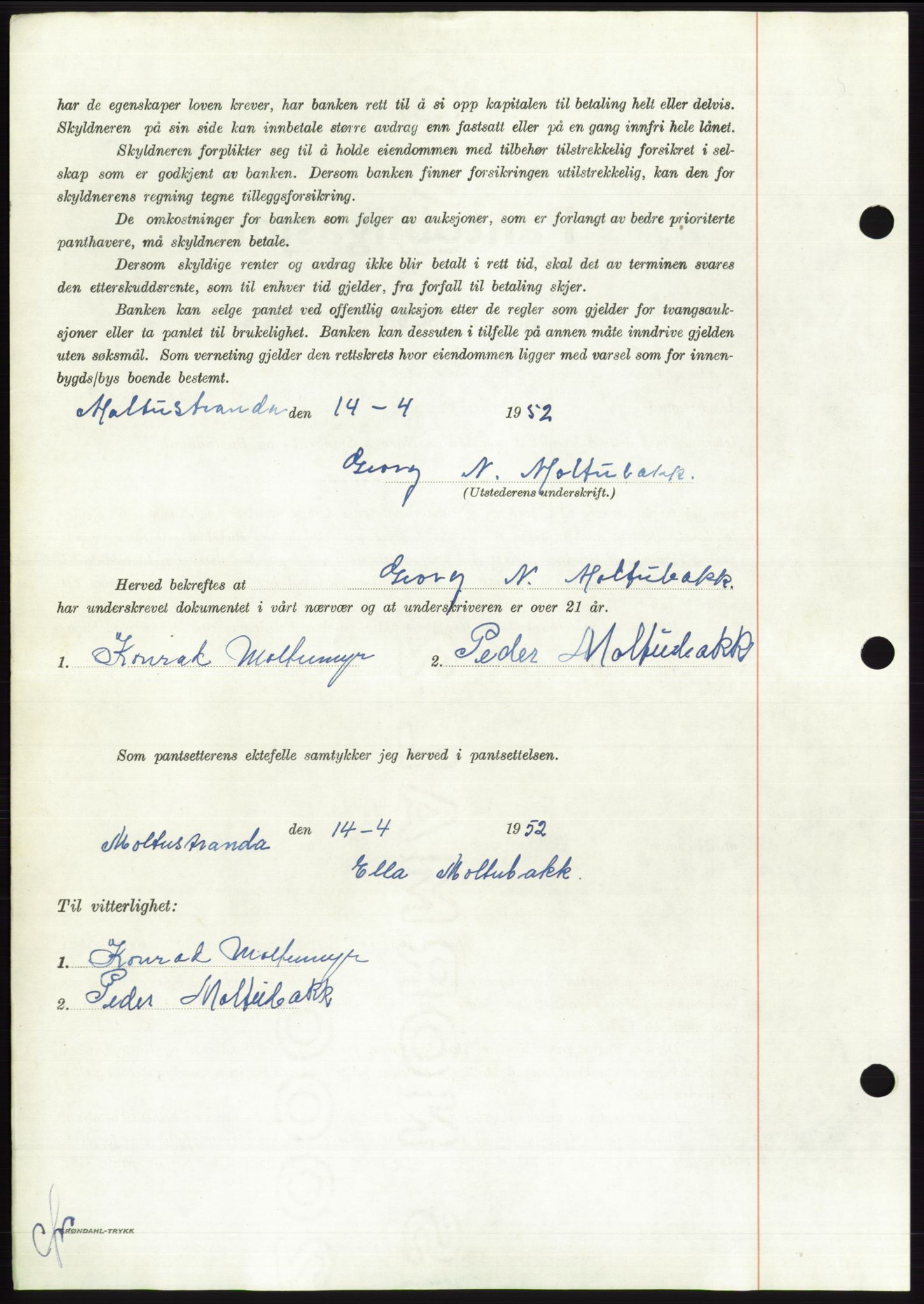 Søre Sunnmøre sorenskriveri, AV/SAT-A-4122/1/2/2C/L0121: Pantebok nr. 9B, 1951-1952, Dagboknr: 735/1952