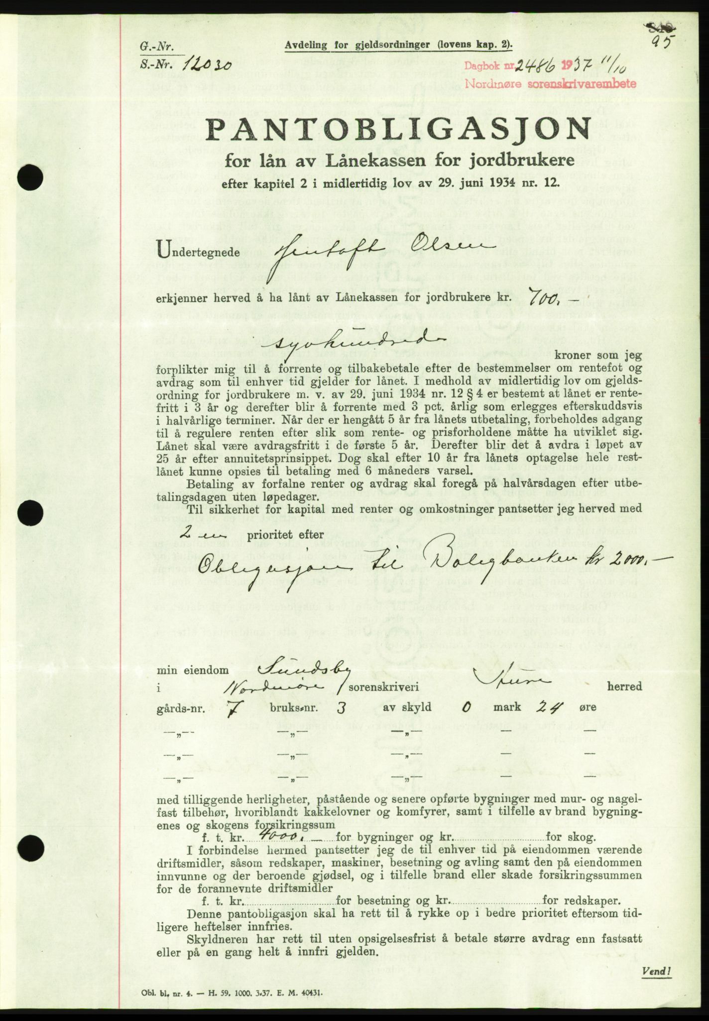 Nordmøre sorenskriveri, AV/SAT-A-4132/1/2/2Ca/L0092: Pantebok nr. B82, 1937-1938, Dagboknr: 2486/1937