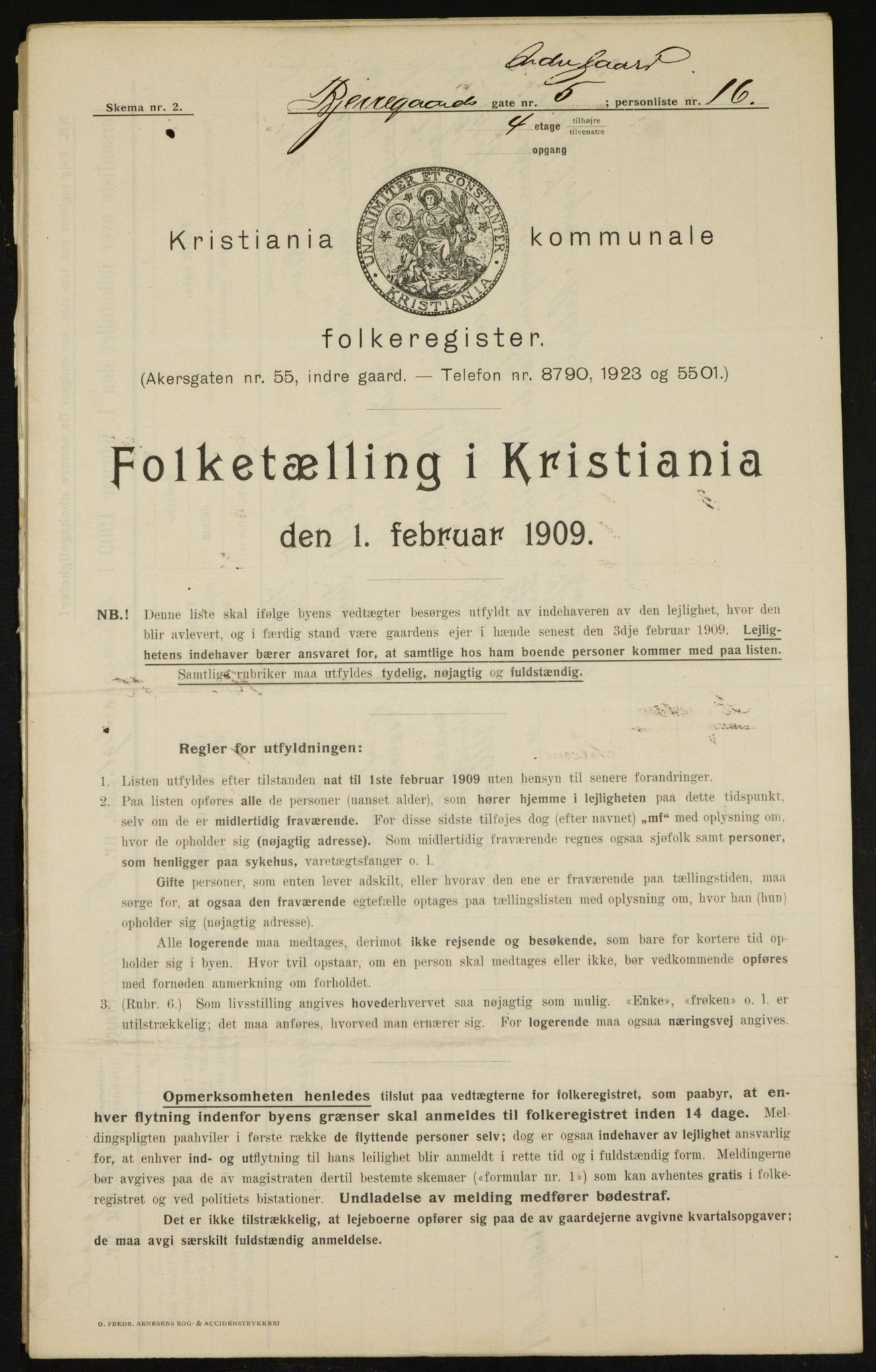 OBA, Kommunal folketelling 1.2.1909 for Kristiania kjøpstad, 1909, s. 5167