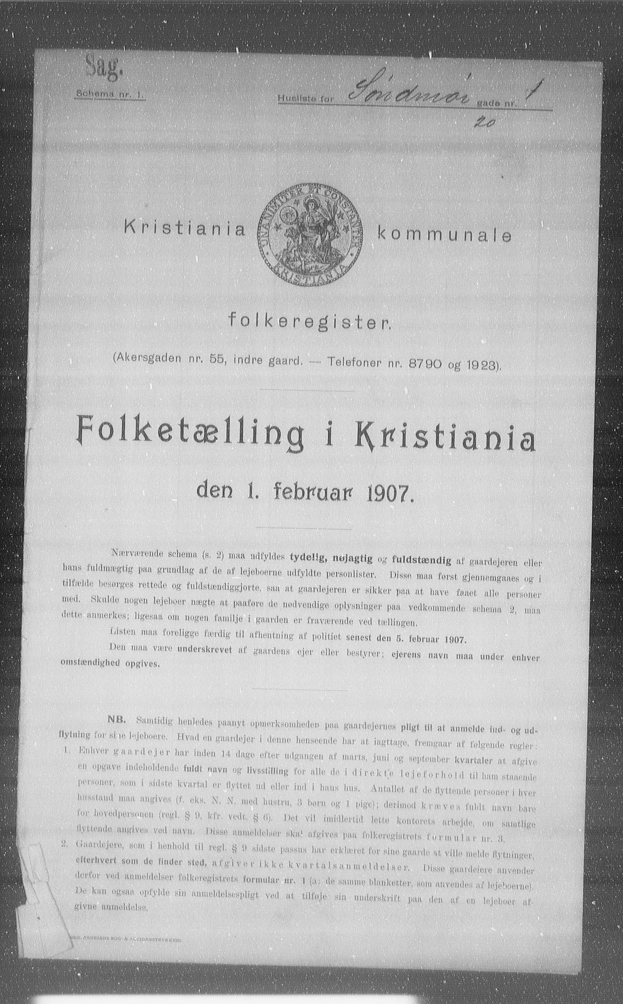 OBA, Kommunal folketelling 1.2.1907 for Kristiania kjøpstad, 1907, s. 53311