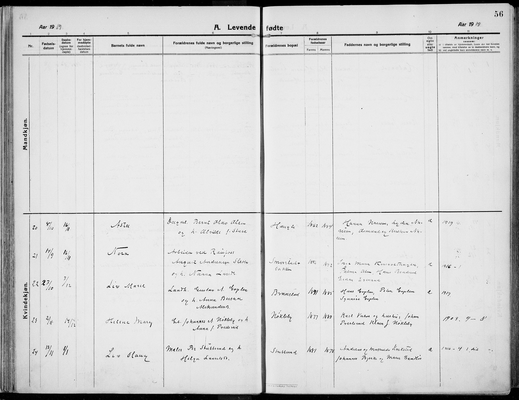 Kolbu prestekontor, AV/SAH-PREST-110/H/Ha/Haa/L0002: Ministerialbok nr. 2, 1912-1926, s. 56