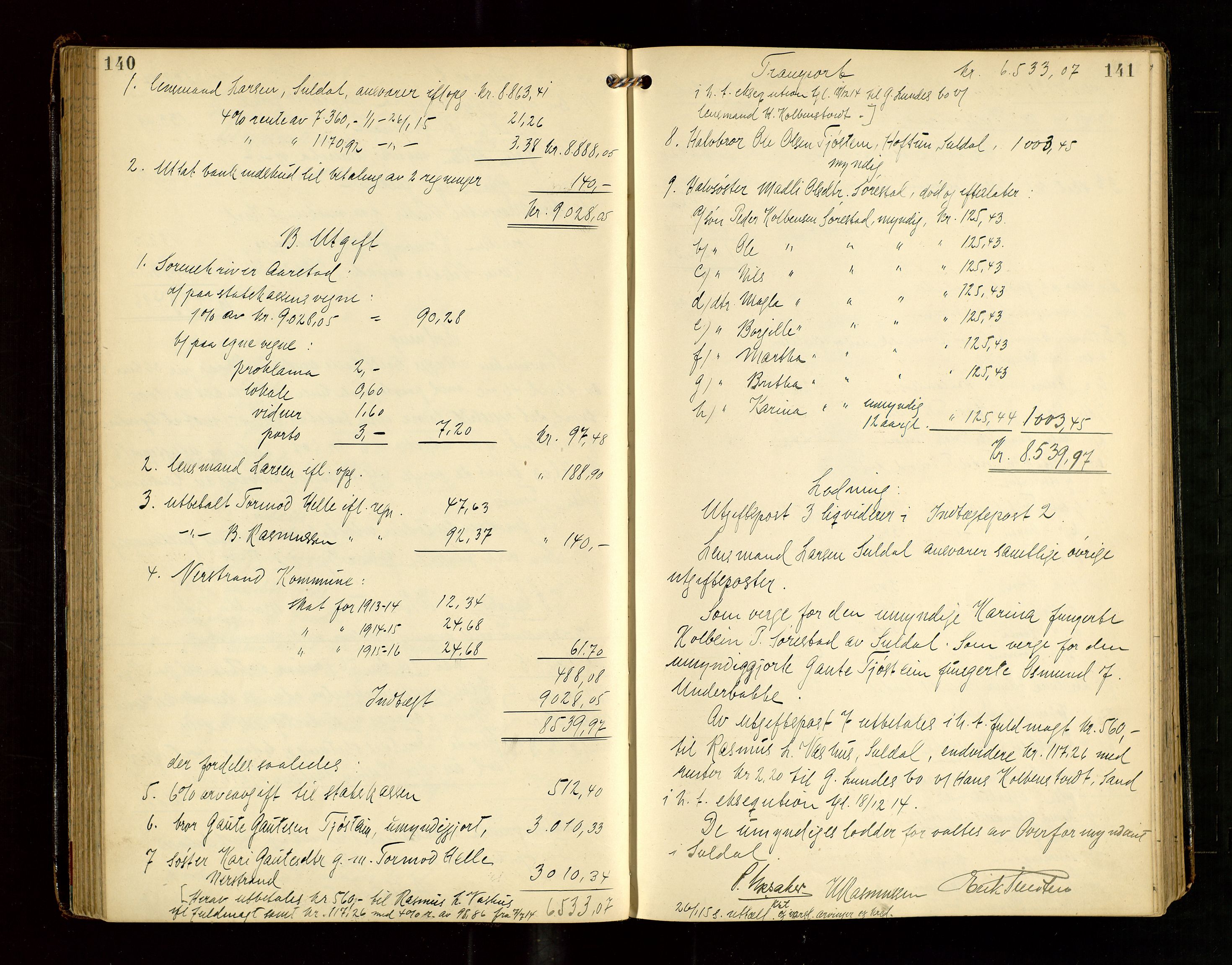 Ryfylke tingrett, AV/SAST-A-100055/001/IV/IVG/L0004: Skifteutlodningsprotokoll Med register, 1912-1918, s. 140-141