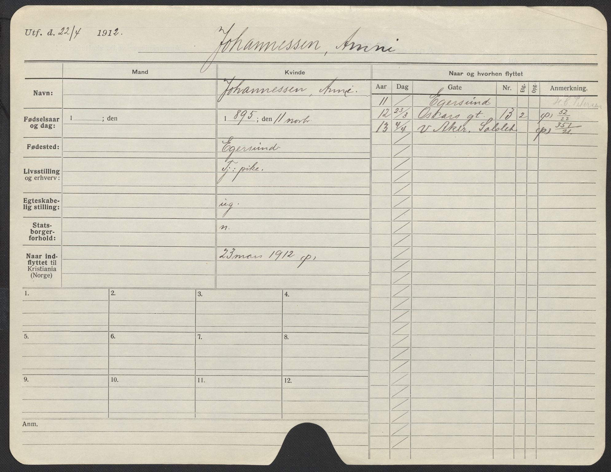 Oslo folkeregister, Registerkort, AV/SAO-A-11715/F/Fa/Fac/L0017: Kvinner, 1906-1914, s. 600a