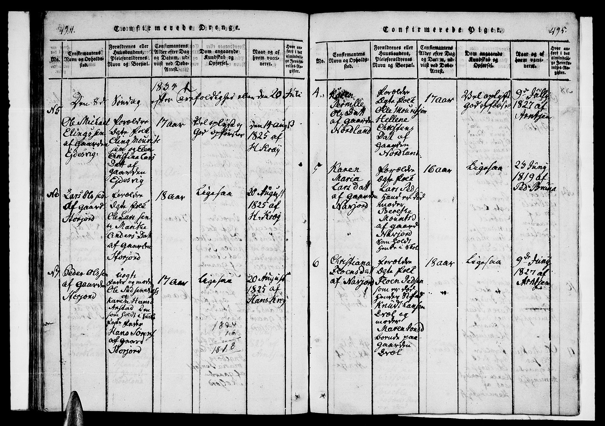 Ministerialprotokoller, klokkerbøker og fødselsregistre - Nordland, SAT/A-1459/846/L0651: Klokkerbok nr. 846C01, 1821-1841, s. 494-495