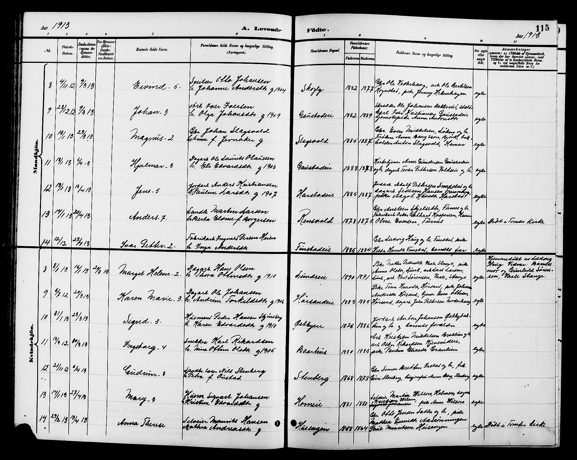 Romedal prestekontor, AV/SAH-PREST-004/L/L0012: Klokkerbok nr. 12, 1896-1914, s. 115