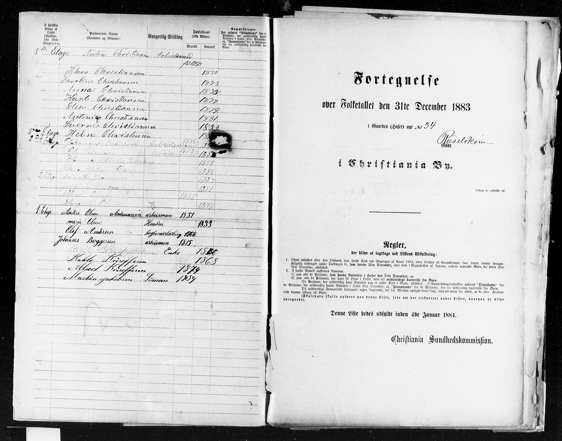 OBA, Kommunal folketelling 31.12.1883 for Kristiania kjøpstad, 1883, s. 3615